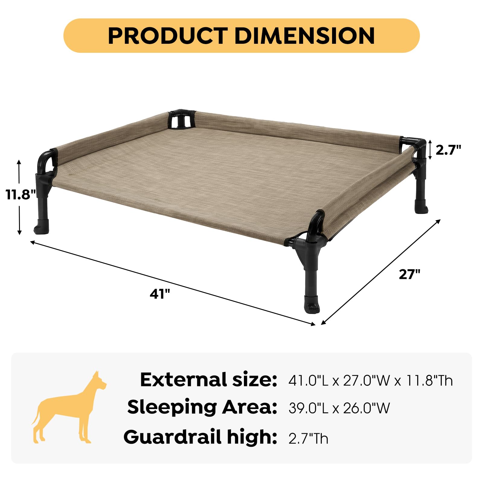 Veehoo Elevated Raised Dog Bed-Cooling Outdoor Dog Cots Bed for Large Sized Dogs Three-Sided Fence Raised Pet Cot with Durable &