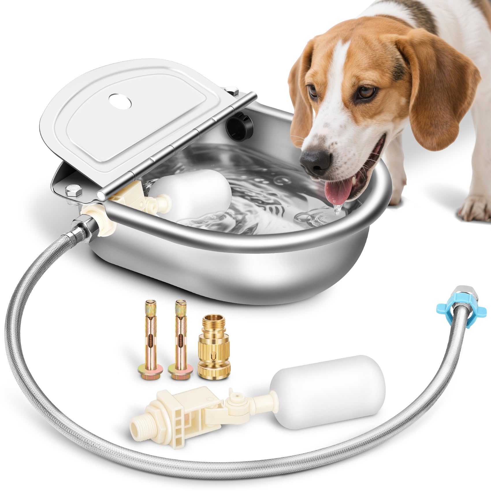 Automatic Animal Drinking Water Bowl With Float Valve, 304 Stainless Steel Kit Includes Bowl, Pipe, 2 Valves, Quick Connector Ad
