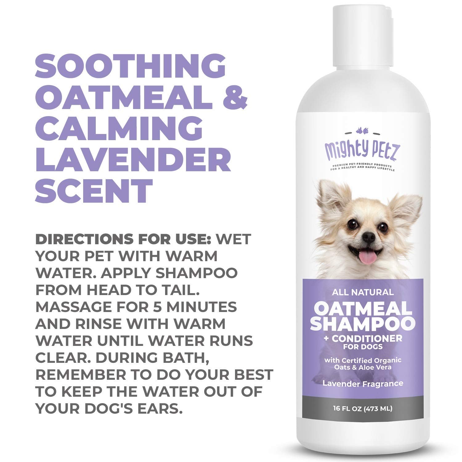 Mighty Petz 2-In-1 Oatmeal Dog Shampoo And Conditioner - Dog Shampoo Sensitive Skin For Dog'S Itchy Dry Skin With Soothing Aloe Vera + Baking Soda + Ph Balanced. Get Smelly Dogs Coat Fresh, 16 Oz