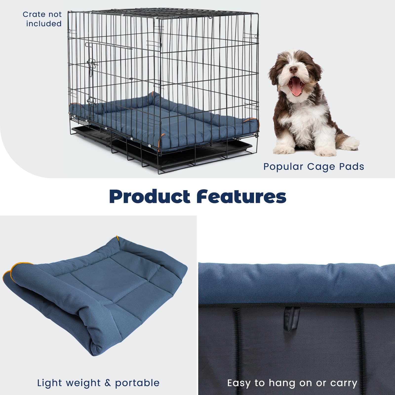 Miguel Outdoor Waterproof Dog Bed For Metal Dog Crates Water-Resistant Oxford All Weather Pet Mat Heavy Duty Durable Easy Clean Travel Indoor Outdoor Puppy Cat Bed(36Inch Dog Bed Dog Crate,Blue)