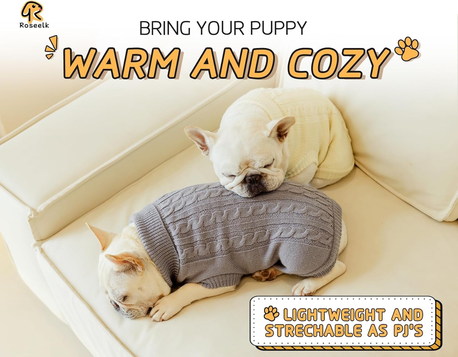 Roseelk 2 Pack Dog Sweaters For Small Dogs - Puppy Medium/Large Warm Clothes In Winter, Turtleneck Pullover Design For Boy Girl Pet, Doggie, Cat, Kitten Chihuahua Bulldog Pug Beagles (3Xl, Grey, Pink)