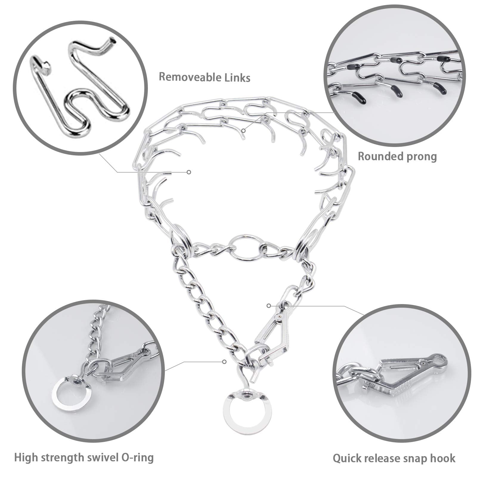 Dog Prong Collar, Ultra-Plus Chrome Plated Training Collar With Quick Release Clip For Dogs, Adjustable Pet Pinch Collar With Silver Plating For Small Medium Large Dogs (L)