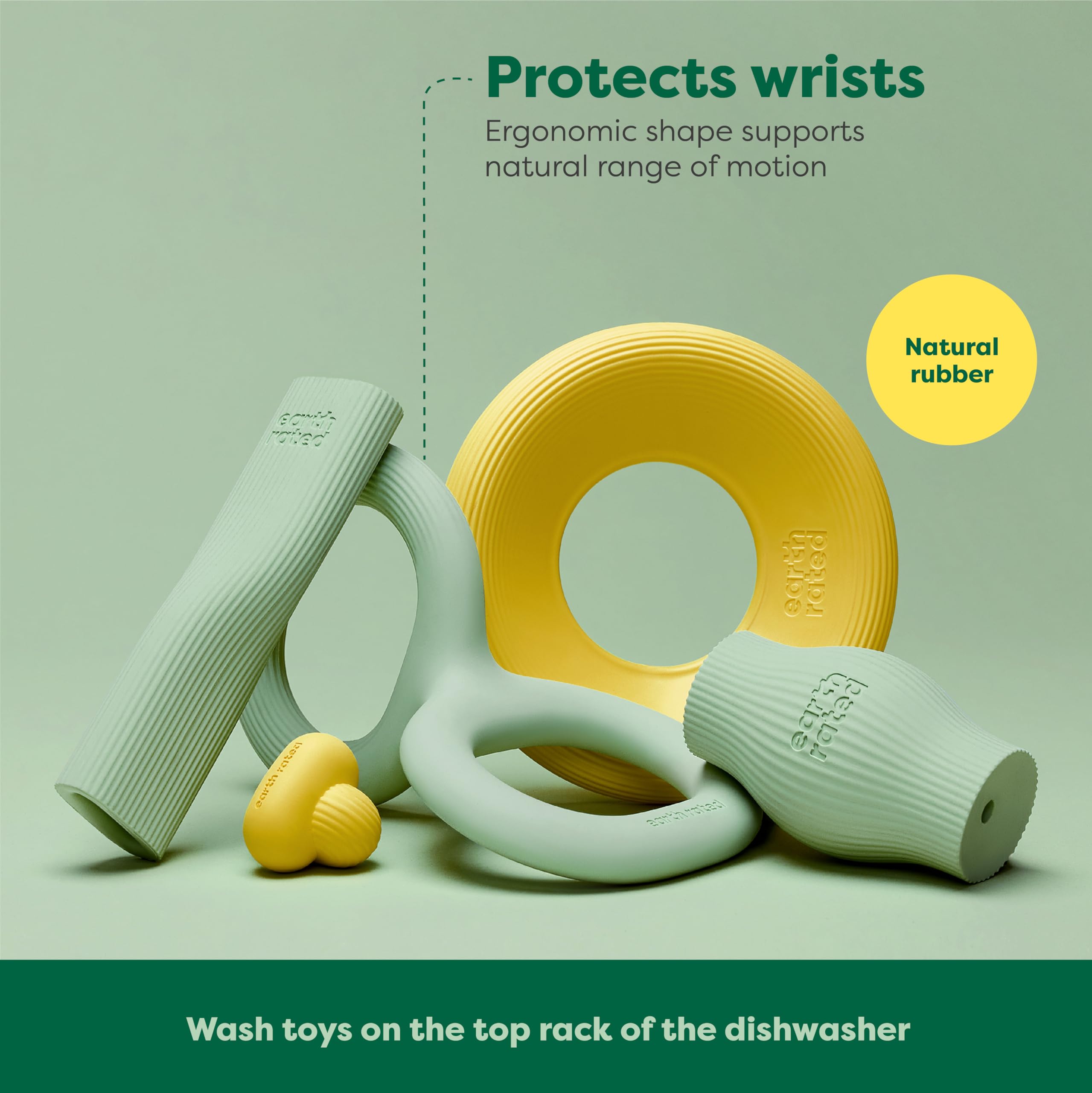 Earth Rated Tug Of War Toy For Dogs And Puppies, Interactive Dog Pull Toys, Ergonomic Grip, Natural Rubber, Large, Green