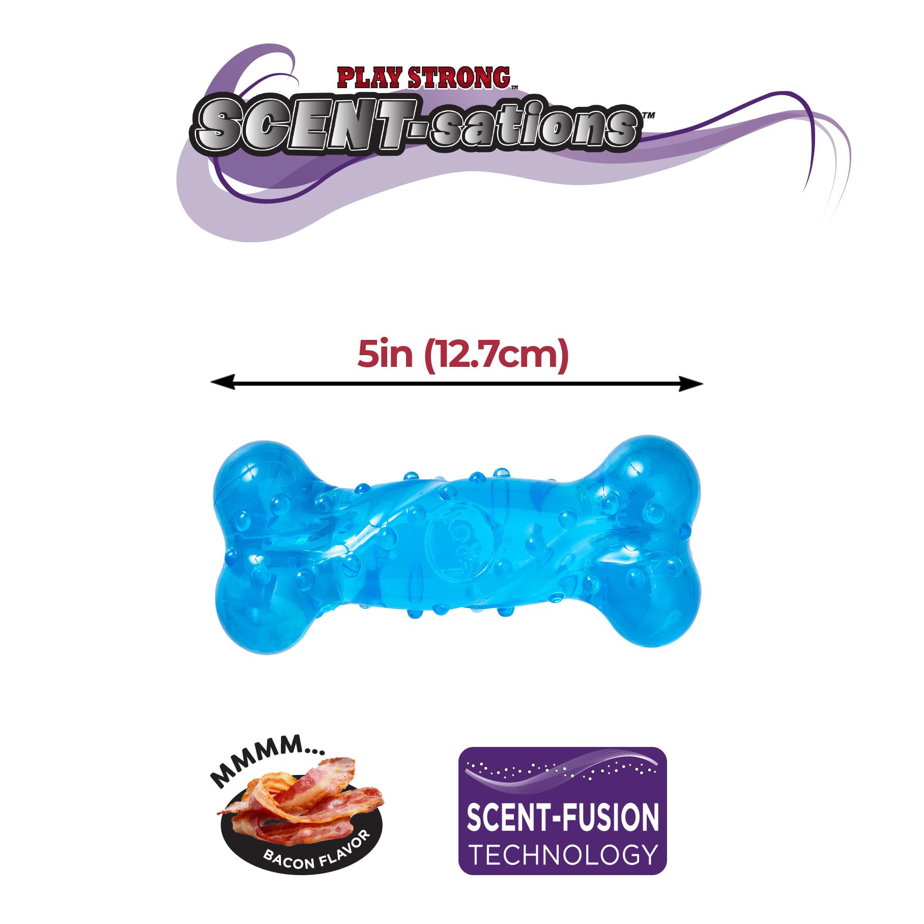 Spot Play Strong Scent-Sations Bone - Scent-Infused, Strong, Durable Tpr Rubber, Heavy Duty Dog Toys For Aggressive Chewers Up To 45Lbs, Perfect For Small & Medium Breeds, 5In, Bacon Flavored