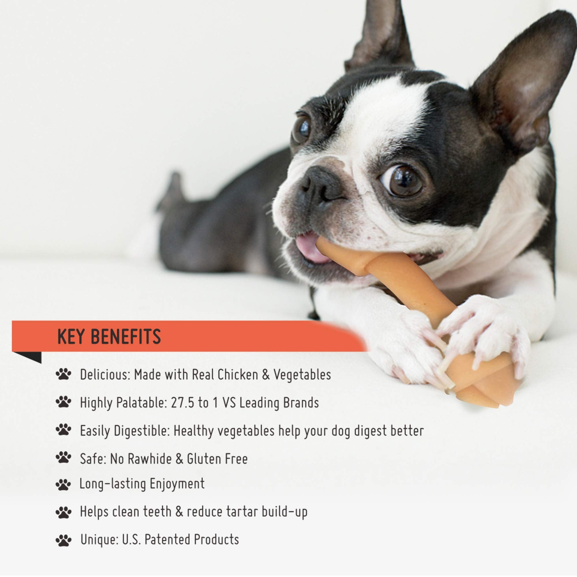 LuvChew Peanut Butter Dog Chew Bones, Rawhide & Gluten Free, Mini 18pcs, Highly Digestible, Brown