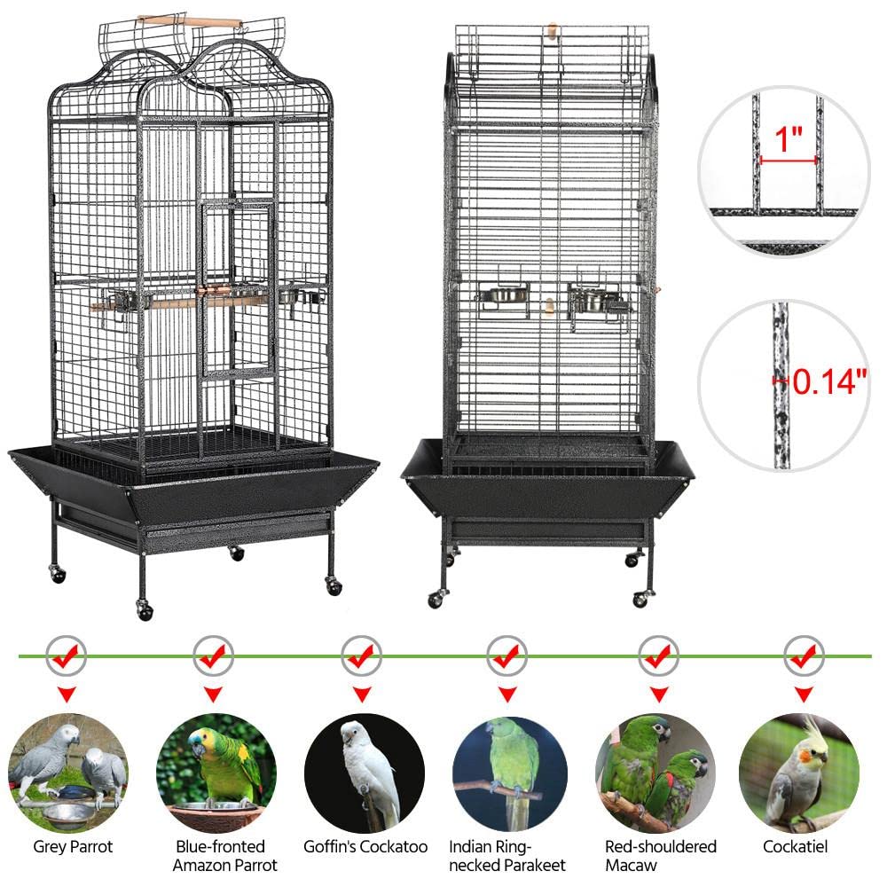 Yaheetech 63'' Bird Cage With Stand Wrought Iron Rolling Open Play Top Large Bird Cage For Mini Macaw African Grey Amazon Parrot