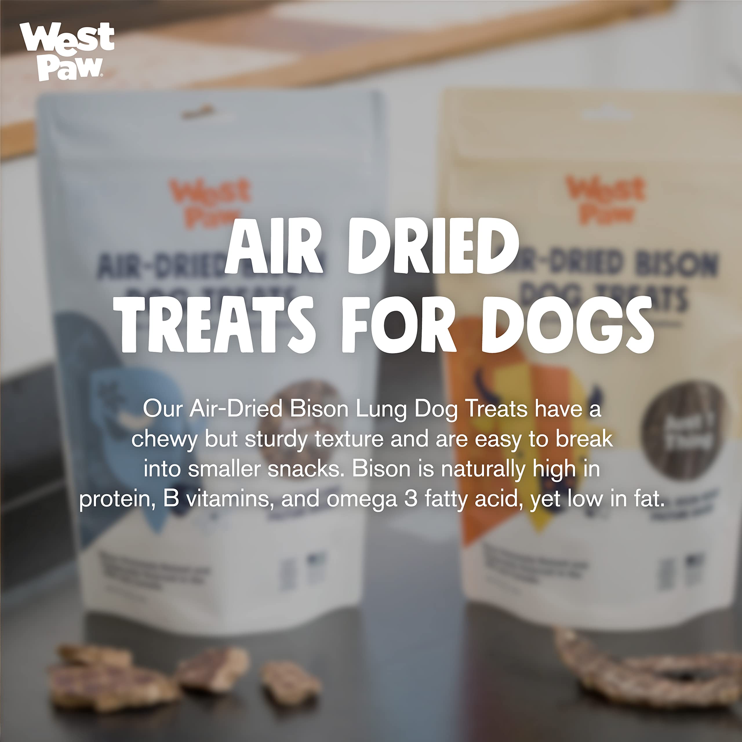 WEST PAW Air Dried Bison Lung Dog Treats - Farm Fresh Bison Lung Snacks for Dogs - Wholesome Canine Treat - Vitamins, Minerals,