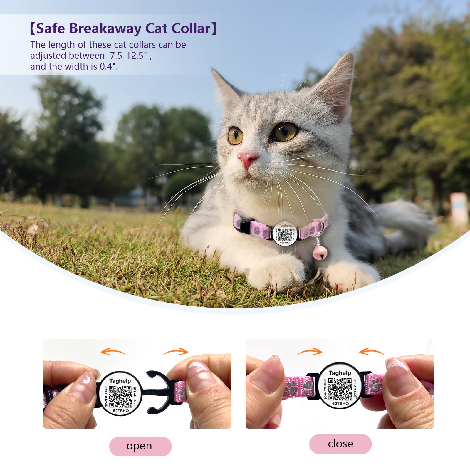 Personalized Cat Collar With Name Tag,Adjustable Tough Nylon Cat Id Collars With Bell, Smaet Id Pet Name And Phone Number.No App