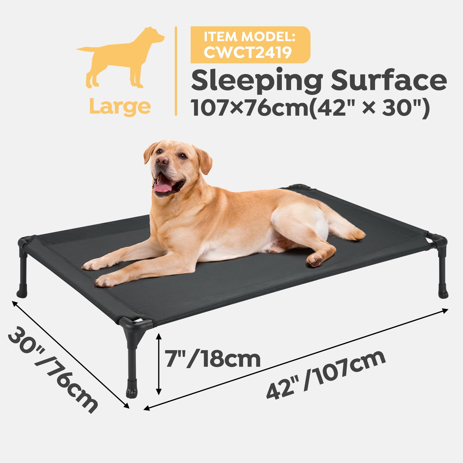 Veehoo 2 Pack Raised Dog Bed, Cooling Elevated Dog Bed, Portable Pet Cot With Washable & Breathable Mesh, No-Slip Feet, Durable Dog Cots Beds For Large Dogs, 42' X 30', Black, Cwc1803-L