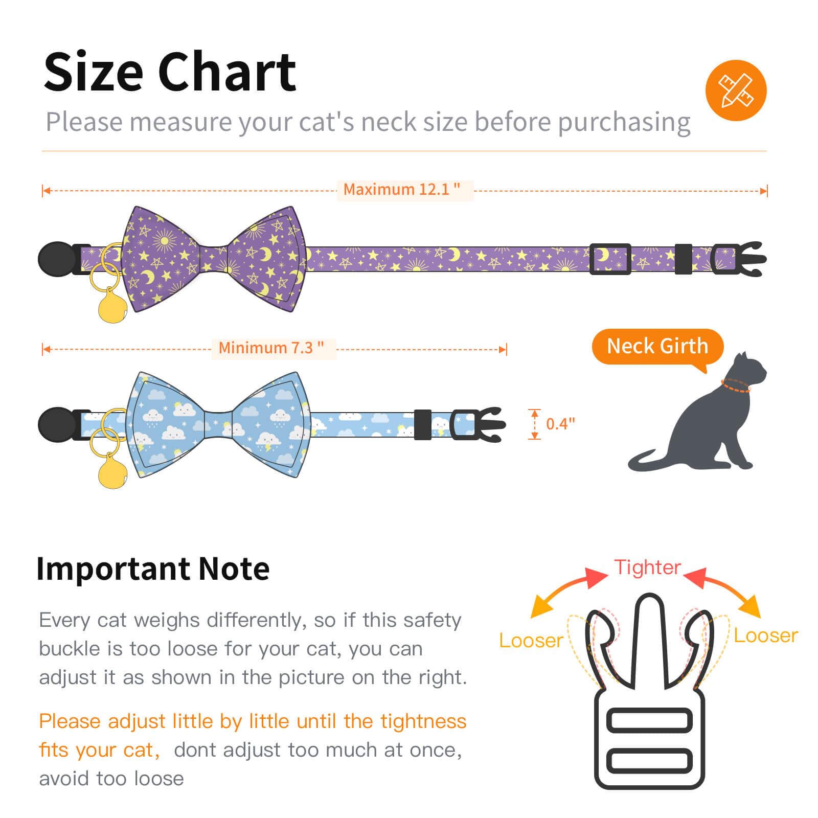 Jelwuion 2 Pack Cotton Cat Collar With Bow Tie And Bell For Girl Boy Cats,Cute Purple Moon And Blue Cloud Pattern Spring Summer