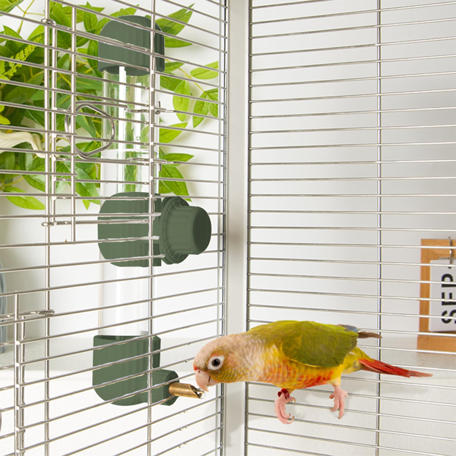 9.4 Fl Oz No Mess Bird Water Dispenser, Automatic Parrot Water Feeder With Spring Valve, Clear Cage Water Drinker For Parakeets