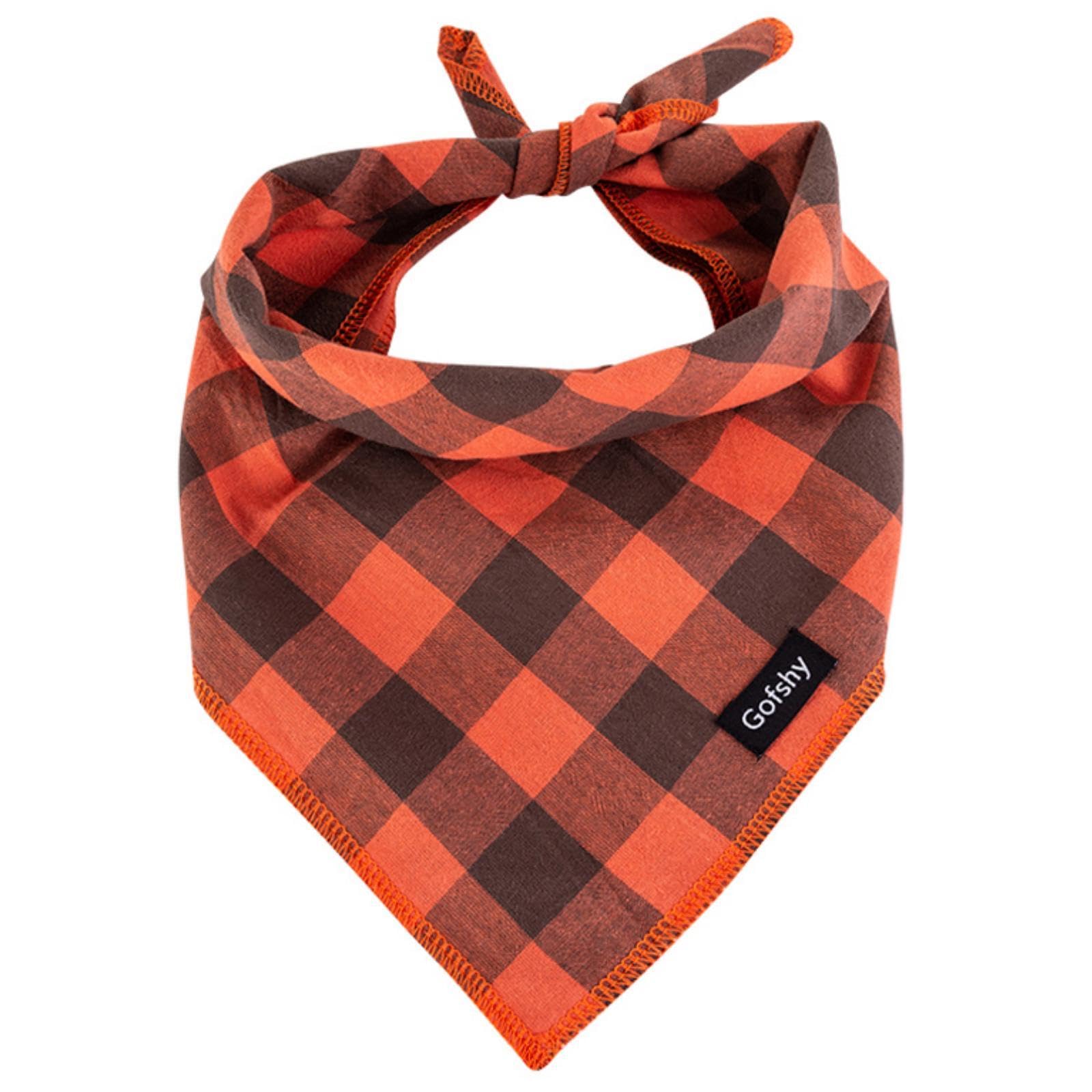 Gofshy Dog Bandana Fall Large-Orange Brown Dog Scarf Buffalo Plaid Printing Adjustable Bib Handkerchief Accessories for Medium L