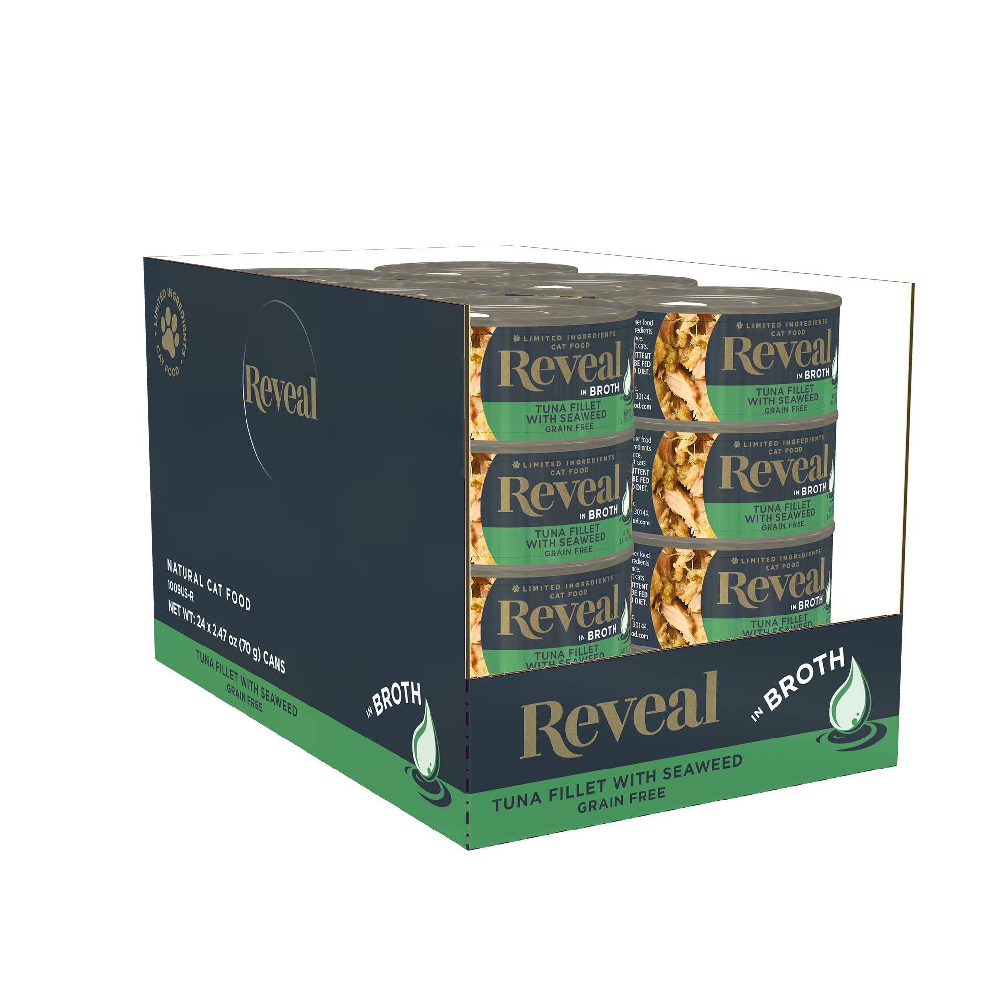 Reveal Natural Wet Cat Food, 24 Count, Grain Free, Limited Ingredient Canned Food for Cats, Tuna with Seaweed in Broth, 2.47 oz