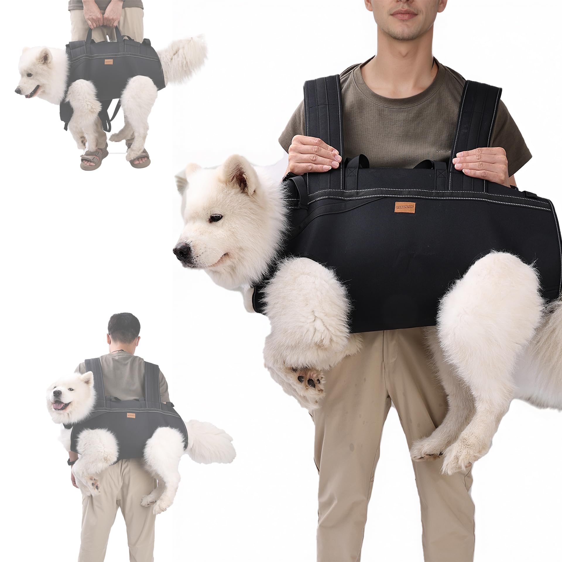 Terapaton Dog Lift Harness Backpack Carrier for Large Dogs, Full Body Sling with Handle, Dog Harness for Joint Injuries, Arthrit