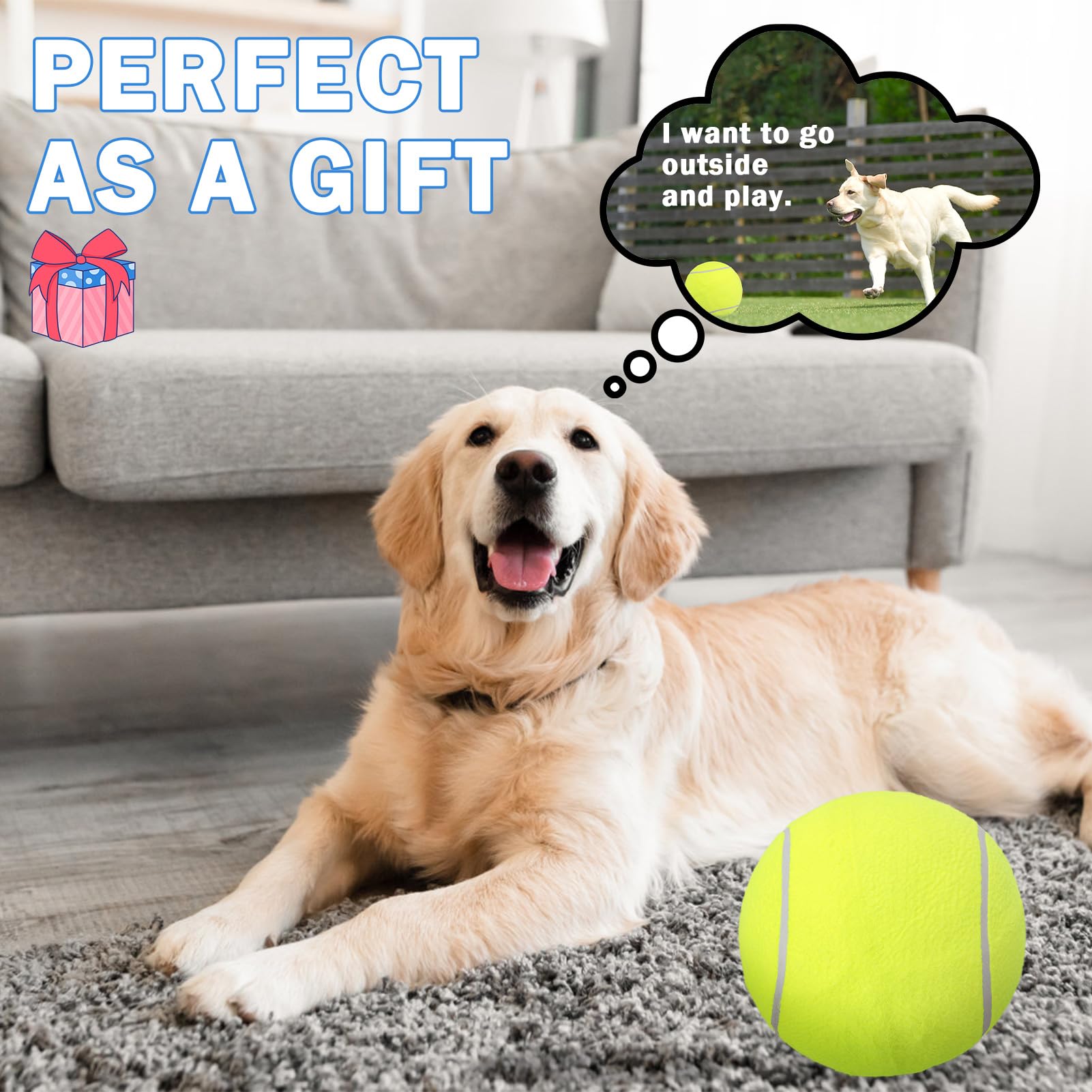 Scenereal Large Tennis Ball For Dogs, 9.5'' Inflatable Dog Toy Balls For Large Medium Small Dogs Puppies, Funny Interactive Spor