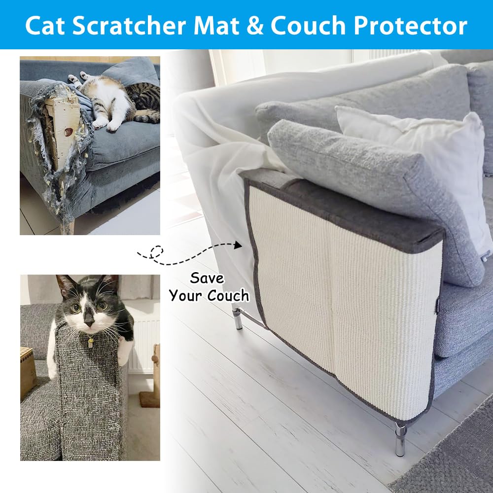 Natuya Cat Scratch Furniture Protector - Large Sisal Cat Scratching Mat For Couch, Arm, Sofa, Corner (Dark Gray, Right)