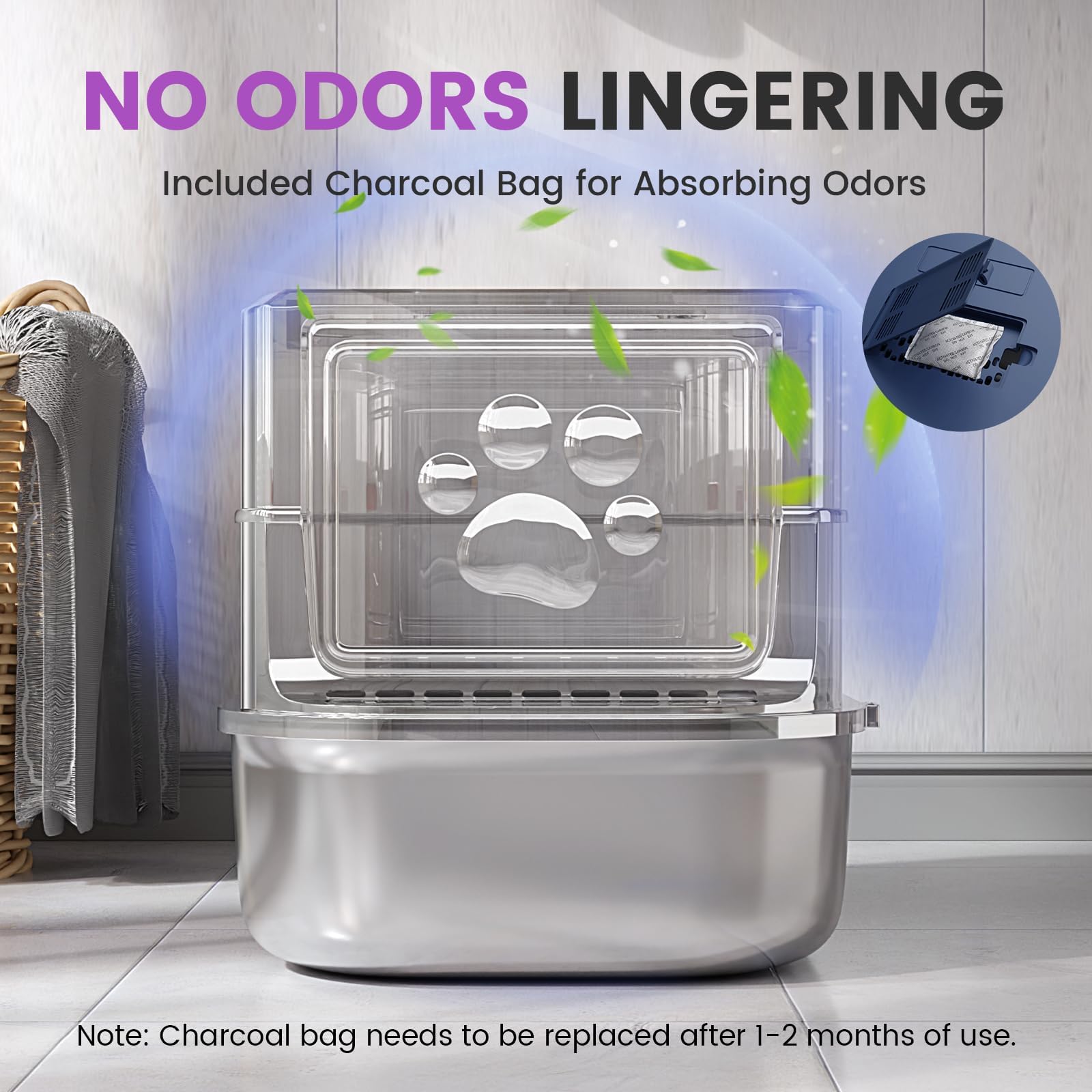 Stainless Steel Cat Litter Box With Lid - 3 In 1 Enclosed Cat Litter Box Xl Extra Large Odor Control Covered Metal Litter Pan Fo