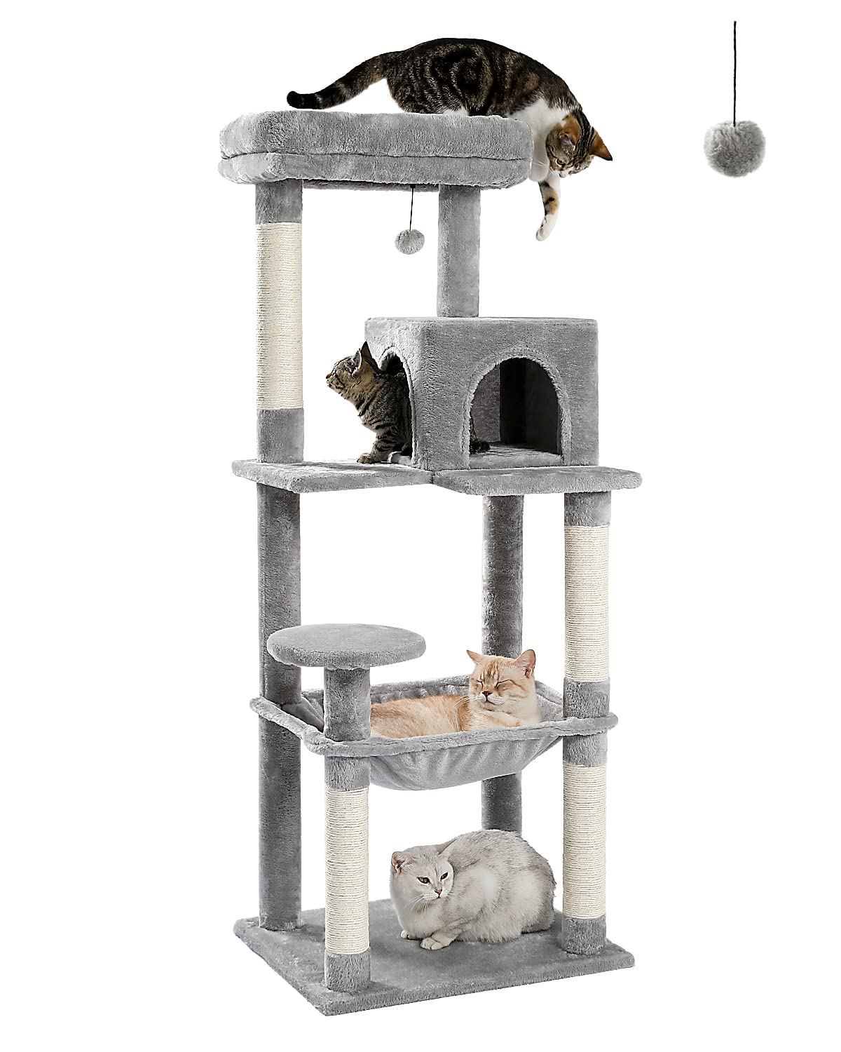 PEQULTI Cat Tree for Large Cats with Metal Frame Big Hammock, Cat Tower for Indoor Cats with 2 Door Condo House, [56.3 =143cm] M