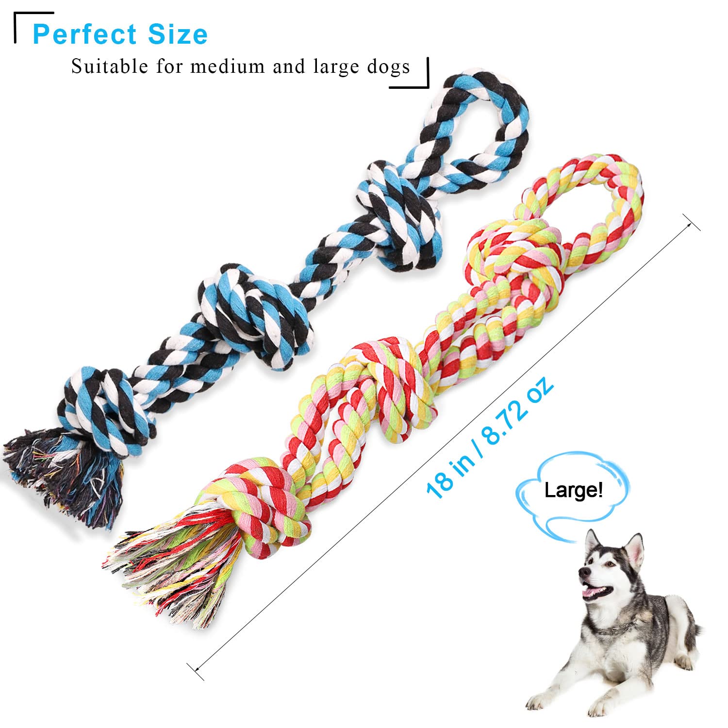 Upsky Dog Rope Toys Dog Grinding Teeth 2 Nearly Indestructible Dog Toys, Rope Toy For Large Dogs, Dental Cleaning Chew Toys, Dog Tug Toy For Boredom, Dog Rope Toy For Aggressive Chewers (2 Packs)