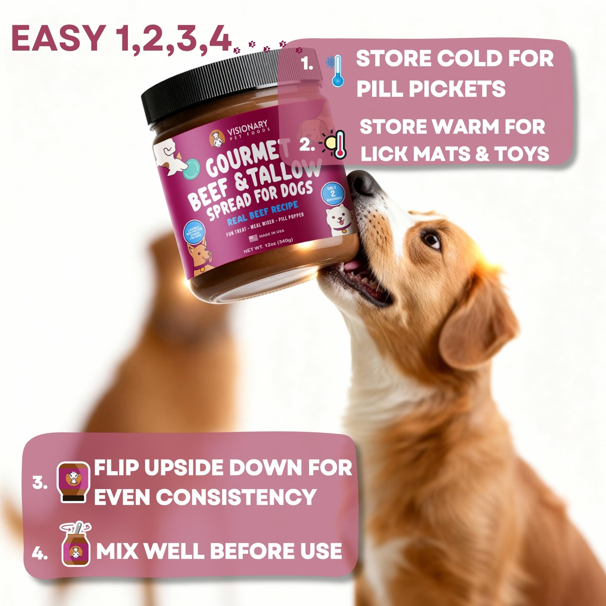 Visionary Pet Foods Beef Meat Spread - Healthy Dog Treat - Alternative to Dog Peanut Butter, Xylitol Free, No Sugar and Filler F