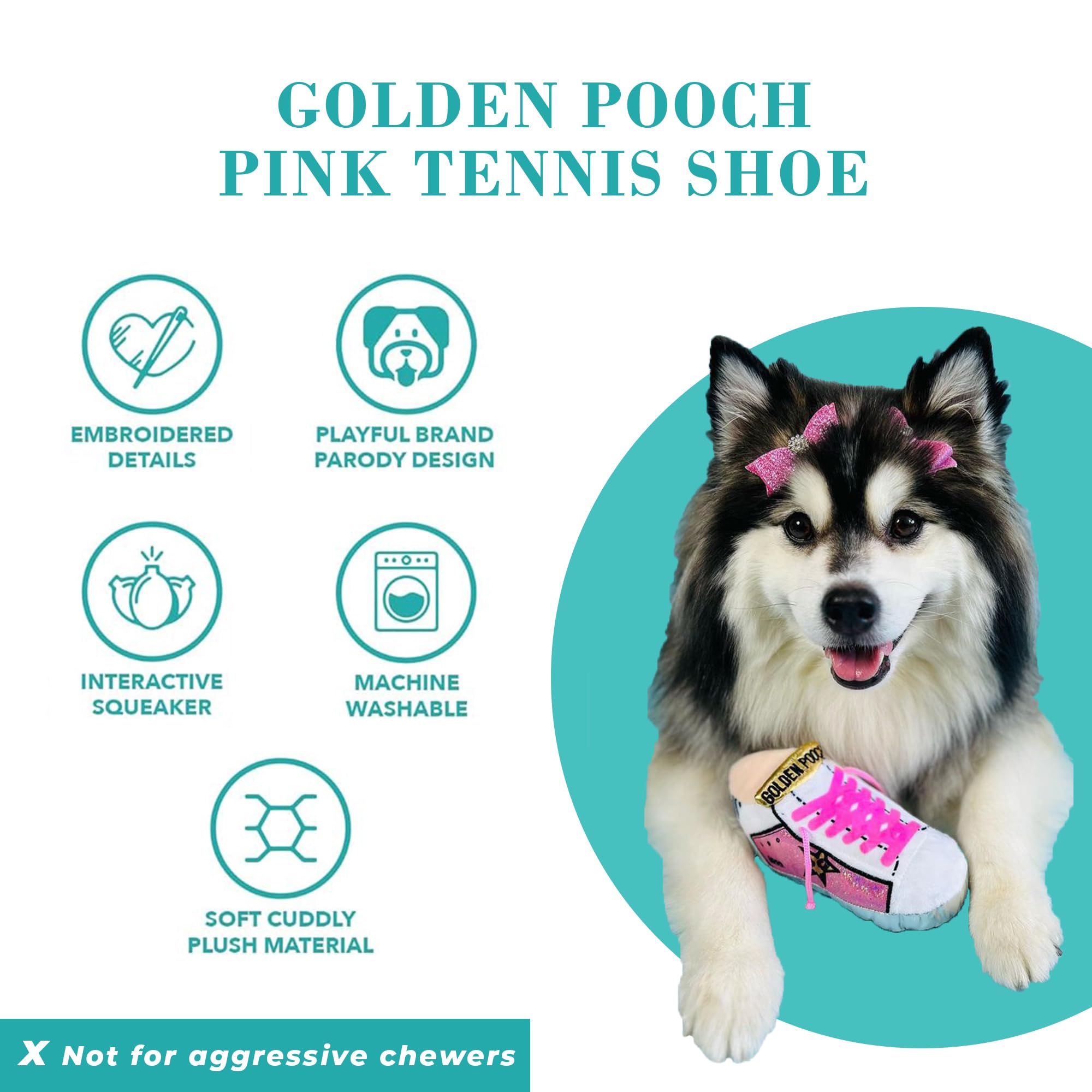 Haute Diggity Dog Pink Golden Pooch Tennis Shoe, Plush Designer Dog Toys With Interactive Squeaker, Stimulating Pet Enrichment,