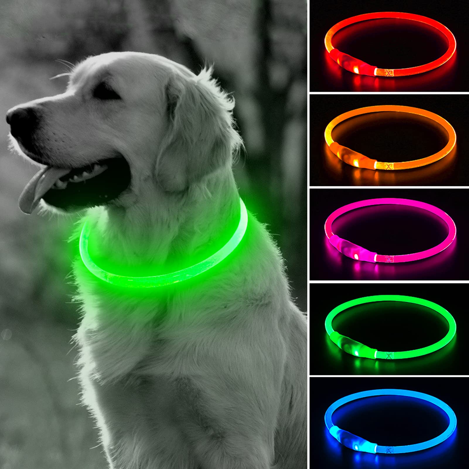 Bseen Light Up Dog Collar, Rechargeable Led Pet Collar Tpu Cuttable Lighted Puppy Necklace Glowing Dog Lights For Night Walking (Green)