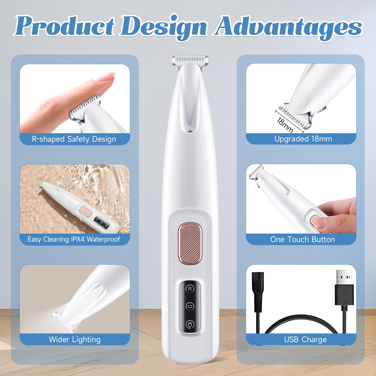 Paw Trimmer For Dogs Electric Upgraded, Pet Paw Trimmer With Led Light Waterproof, Cordless Low Noise Pet Hair Clipper Rechargea