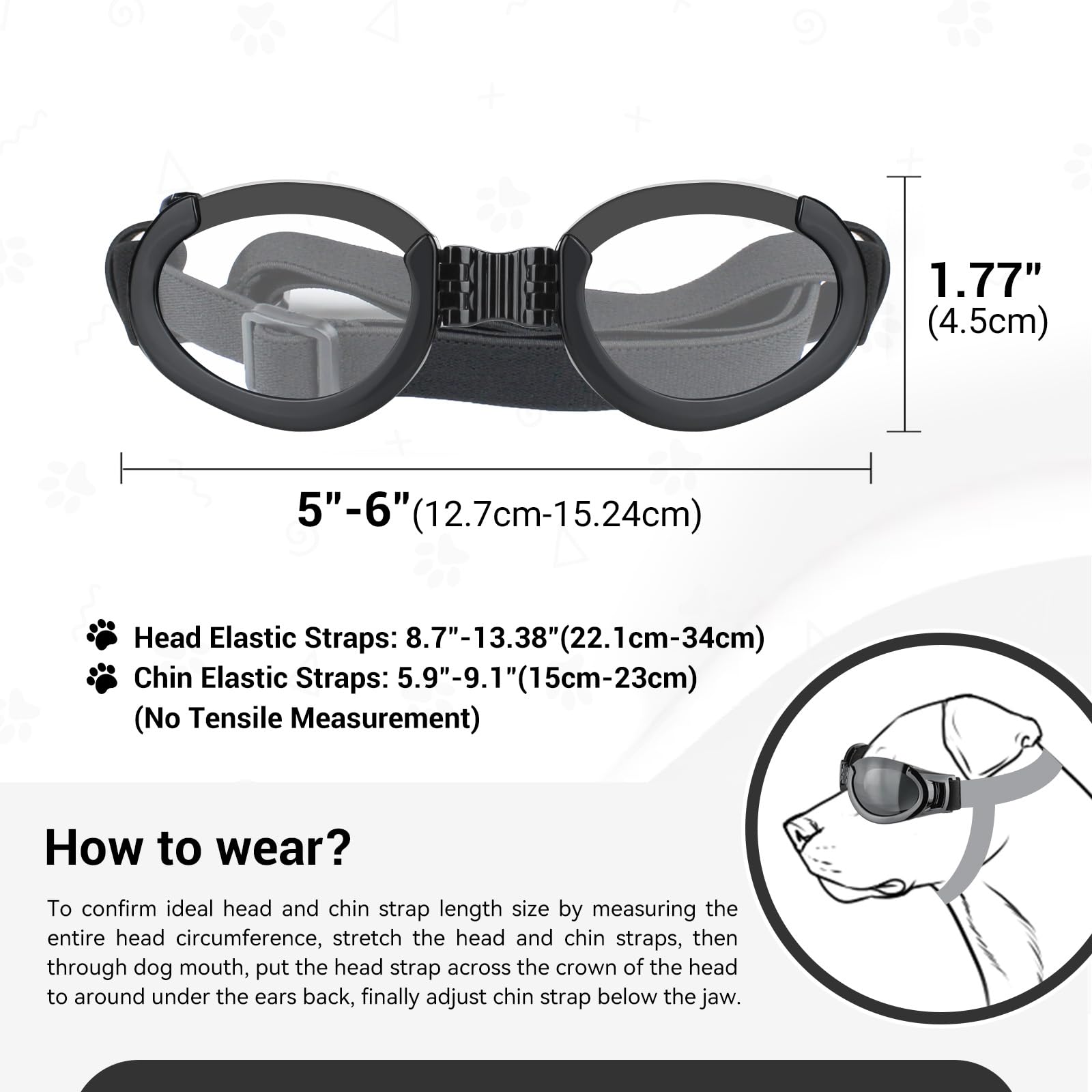 Petleso Dog Goggles Medium Breeds, Clear Uv Protection Dog Sunglasses With Black Replaceable Lenses, Adjustable Doggy Glasses Fo