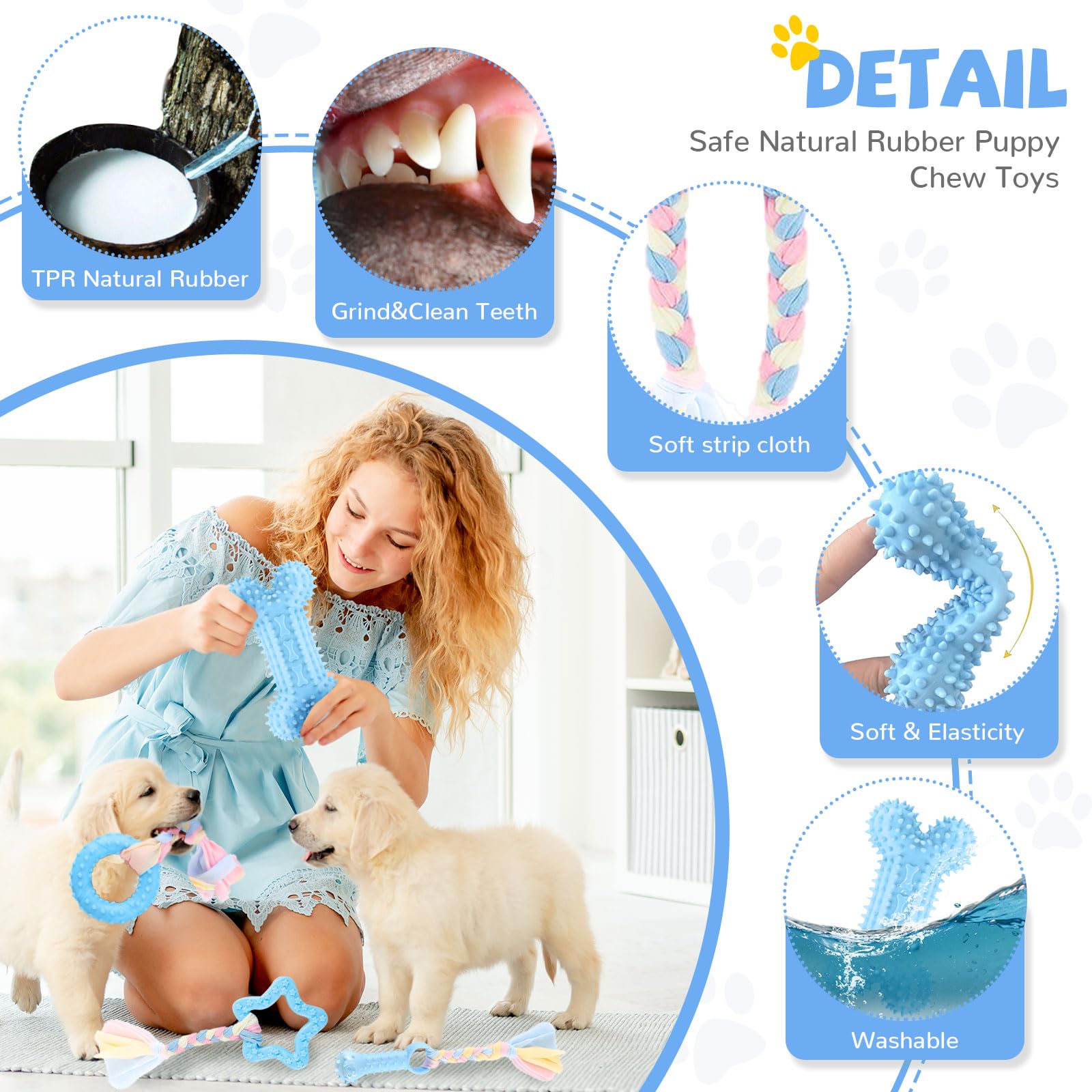 Baejmjk 6 Pack Puppy Teething Toys Blue Small Breed Dog Chew Toys With Rope Cute Plush Squeaky Dog Toys Soft Rubber Puppy Toys S