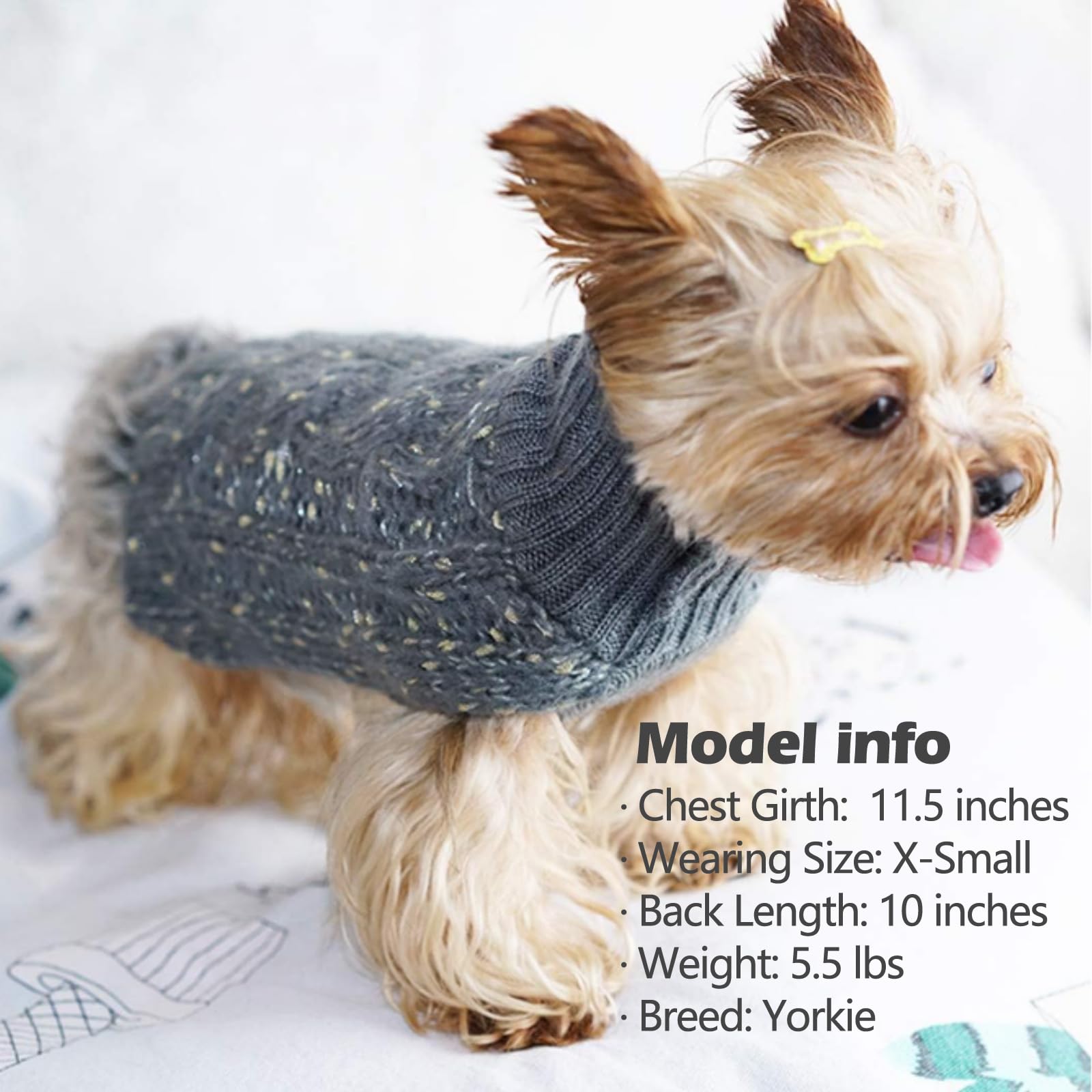 Kyeese Dog Sweater For Small Medium Dogs Knit Pullover Doggie Sweater Warm Pet Sweater For Fall Winter With Golden Yarn Decors Grey