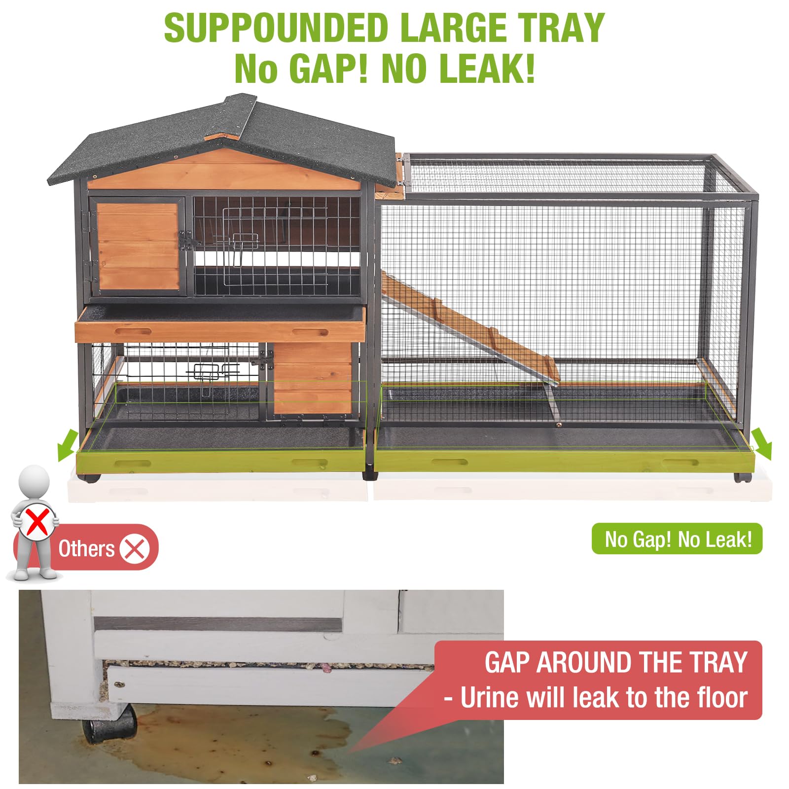 Gutinneen Rabbit Hutch With Chew-Resistant Metal Frame Indoor Bunny Cage Outdoor Rabbit Cage With Wheels And Leakproof Tray