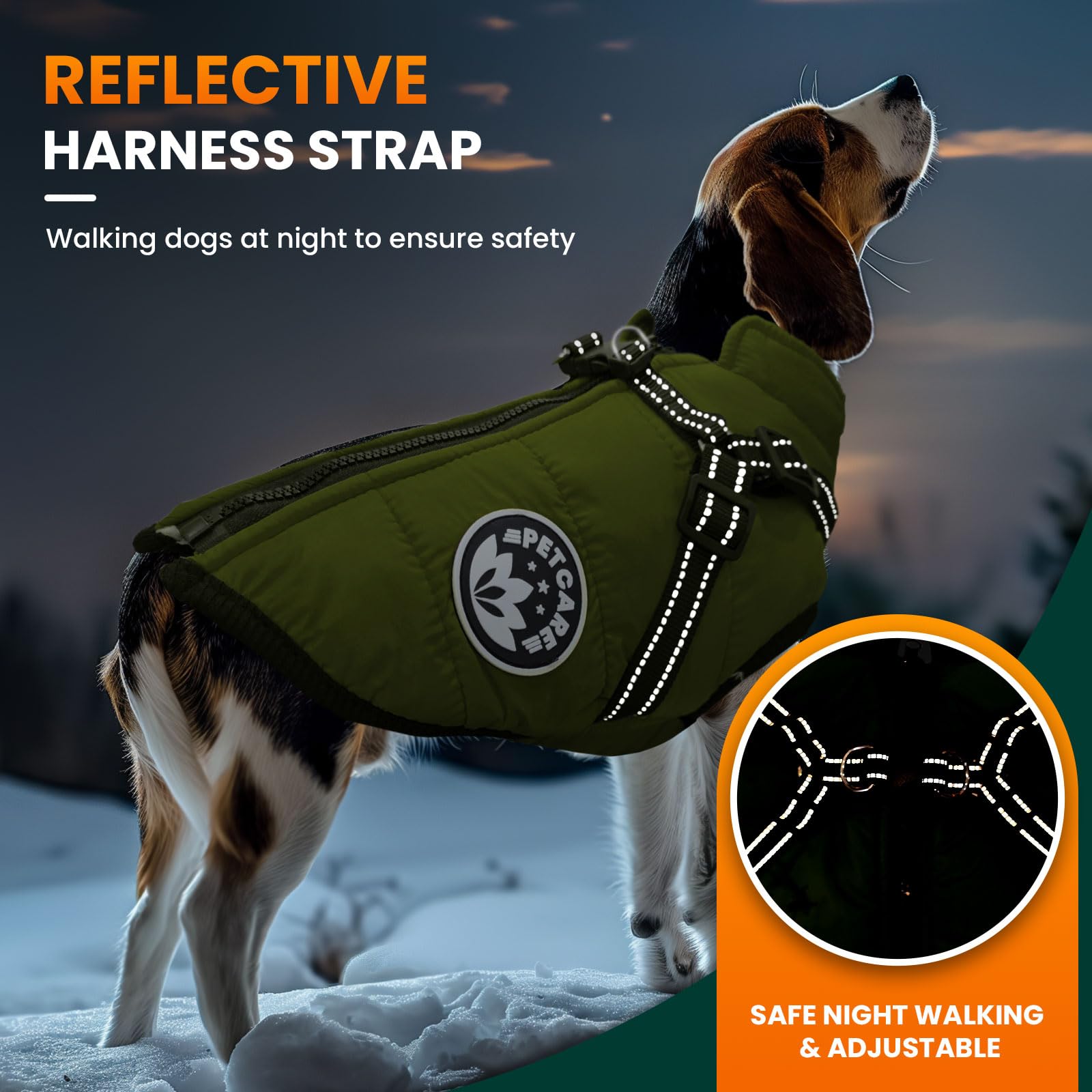 Petcare Winter Dog Coat With Harness Built-In Waterproof Jacket, Warm Fleece Vest, Windproof Snow Jacket, Reflective, Cold Weath
