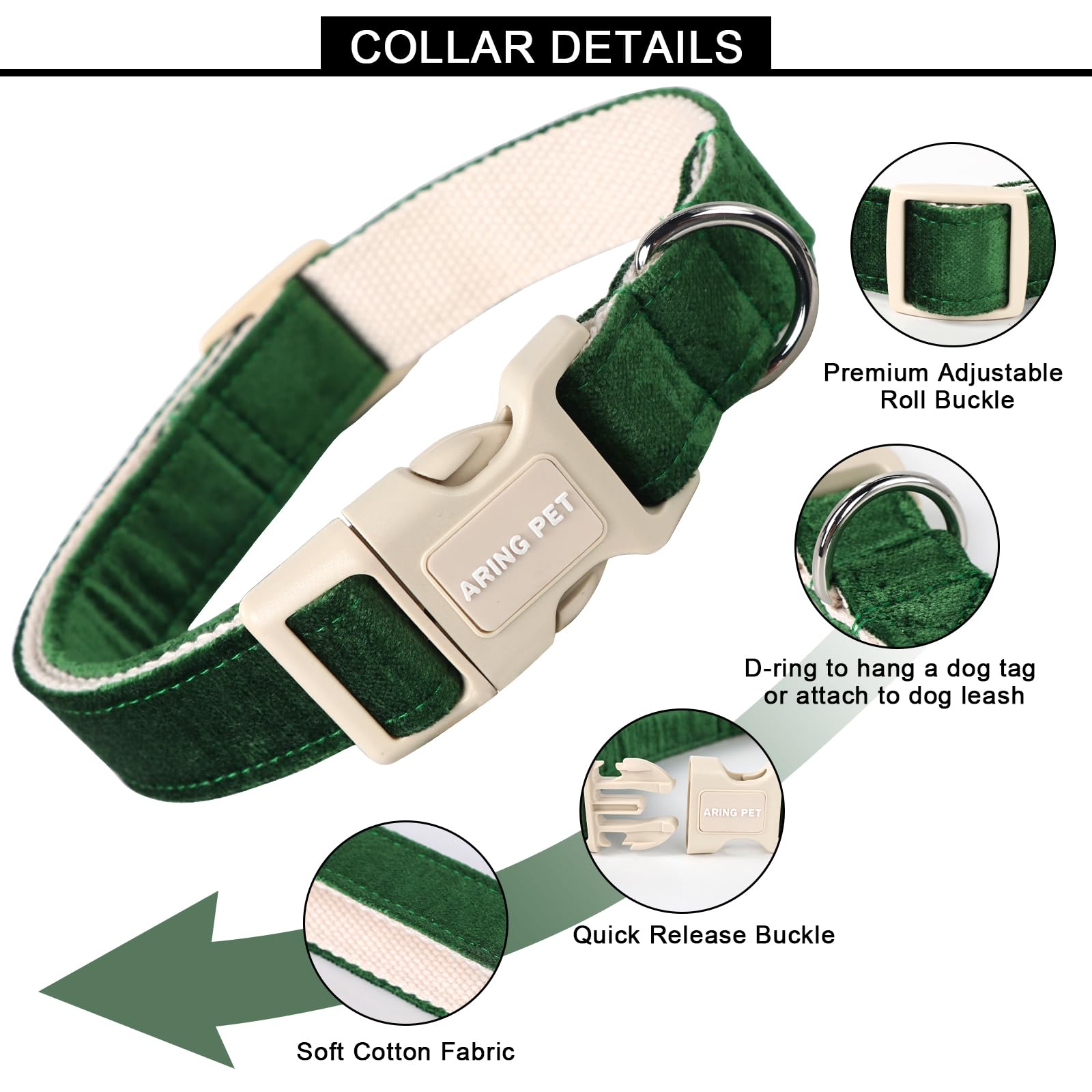 Aring Pet Dog Collar-Cute Cotton Puppy Collar For Small Dogs, Adjustable Lightweight Pet Collars With Quick Release Buckle For Small Medium Large Dog