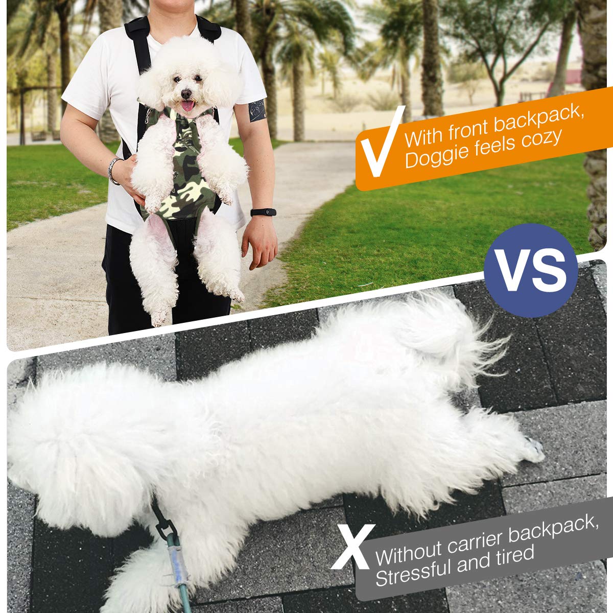 Pawaboo Pet Carrier Backpack, Adjustable Pet Front Cat Dog Carrier Backpack Travel Bag, Legs Out, Easy-Fit For Traveling Hiking Camping For Small Medium Dogs Cats Puppies, Small, Deep Camouflage Black