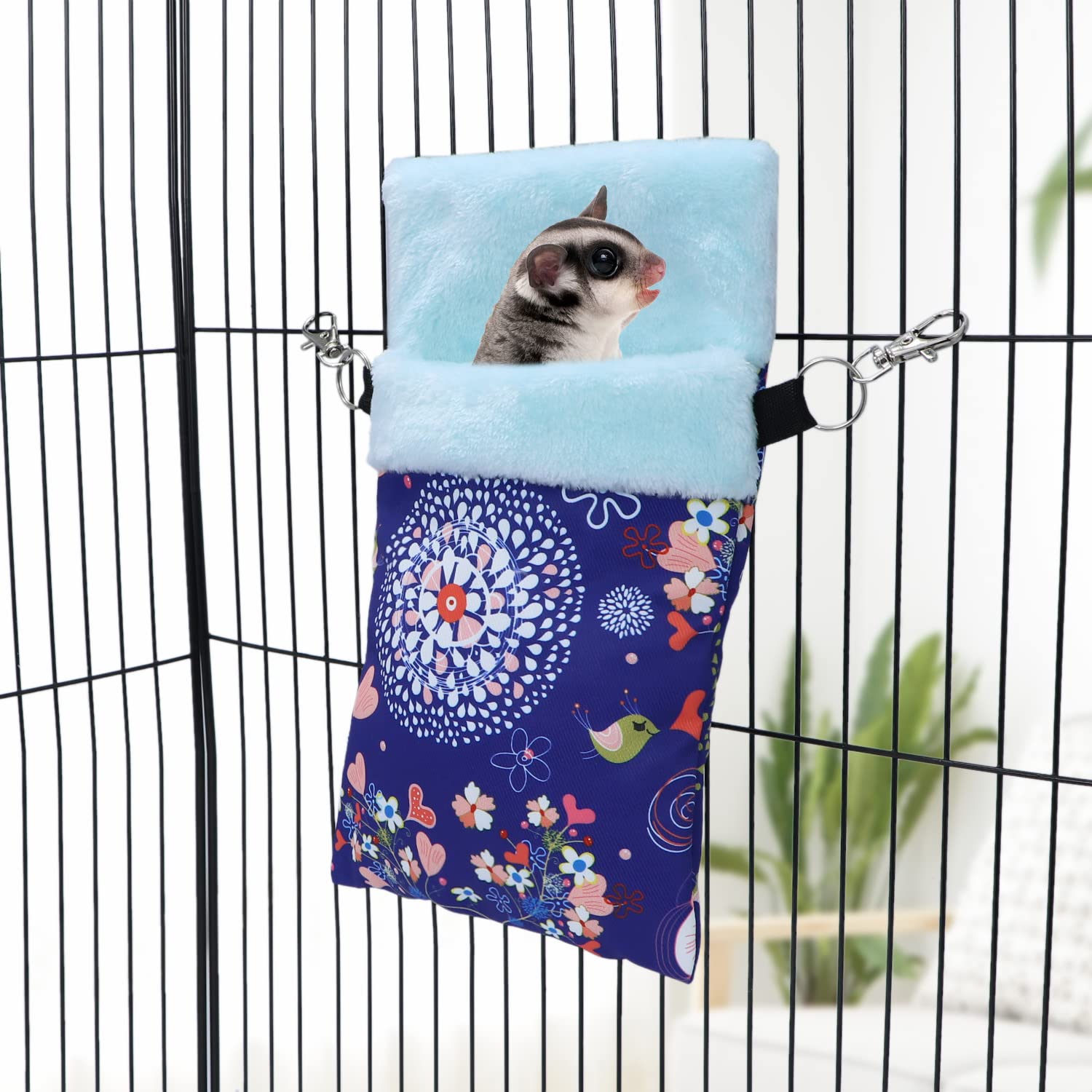 Wontee Small Pet Sleeping Pouch Sleep Bag Warm Bed Hideout For Hamsters Hedgehogs Sugar Gliders Squirrels (M, Blue Elk)