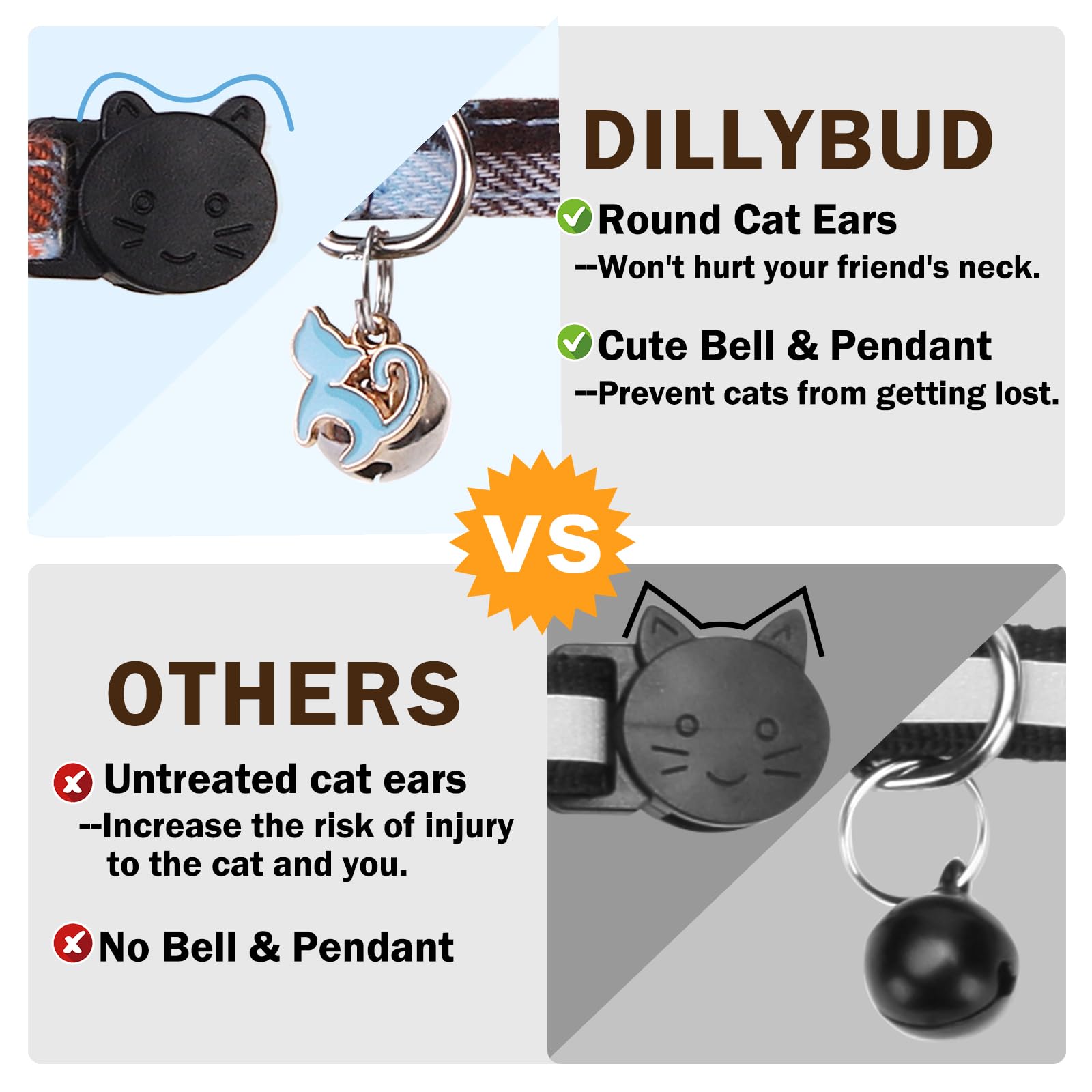 Dillybud Cat Collar With Bells Breakaway, Shirt Cat Collar For Girl Boy Cats With Removable Bow Tie Collar, 2 Pack Cute Plaid Ki
