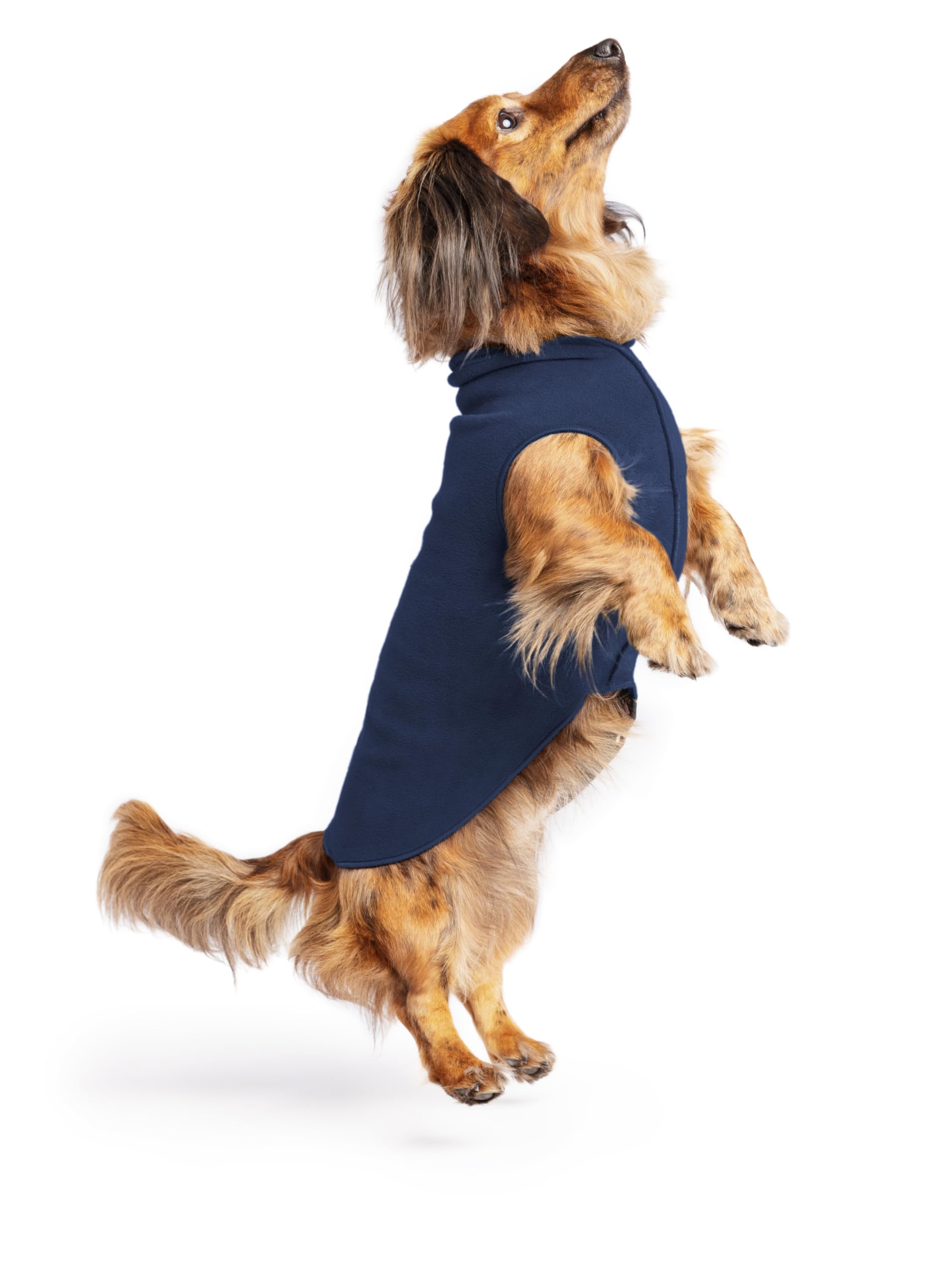 Gold Paw Stretch Fleece Dog Coat, Stretchy Pet Sweater, Machine Washable Pullover For Winter And Fall, Navy, 12