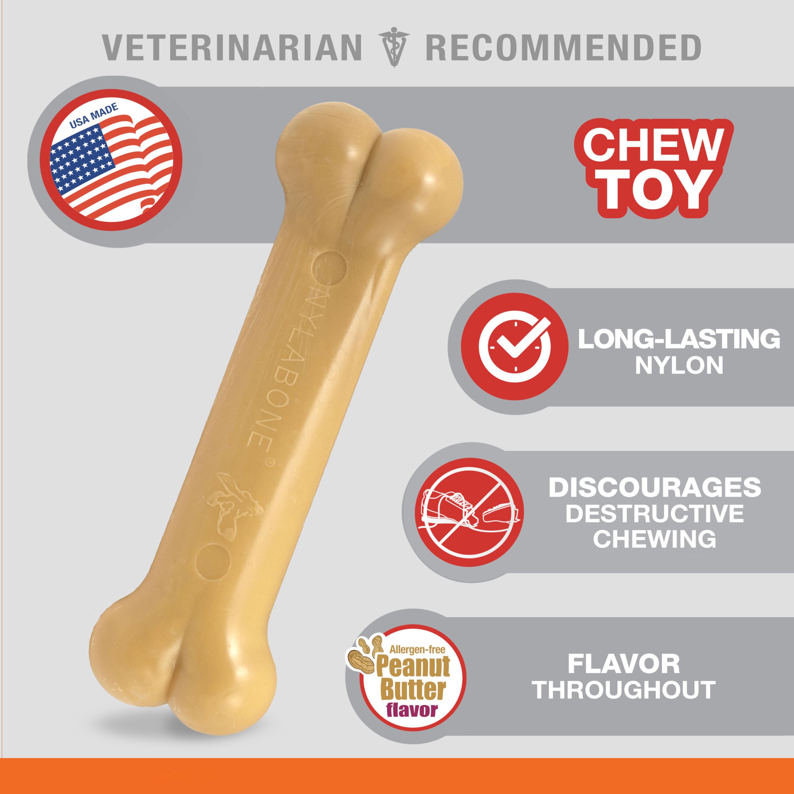 Nylabone Power Chew Flavored Durable Chew Toy For Dogs - Dog Toys For Aggressive Chewers - Indestructible Dog Bones For Small Dogs - Peanut Butter Flavor Small/Regular