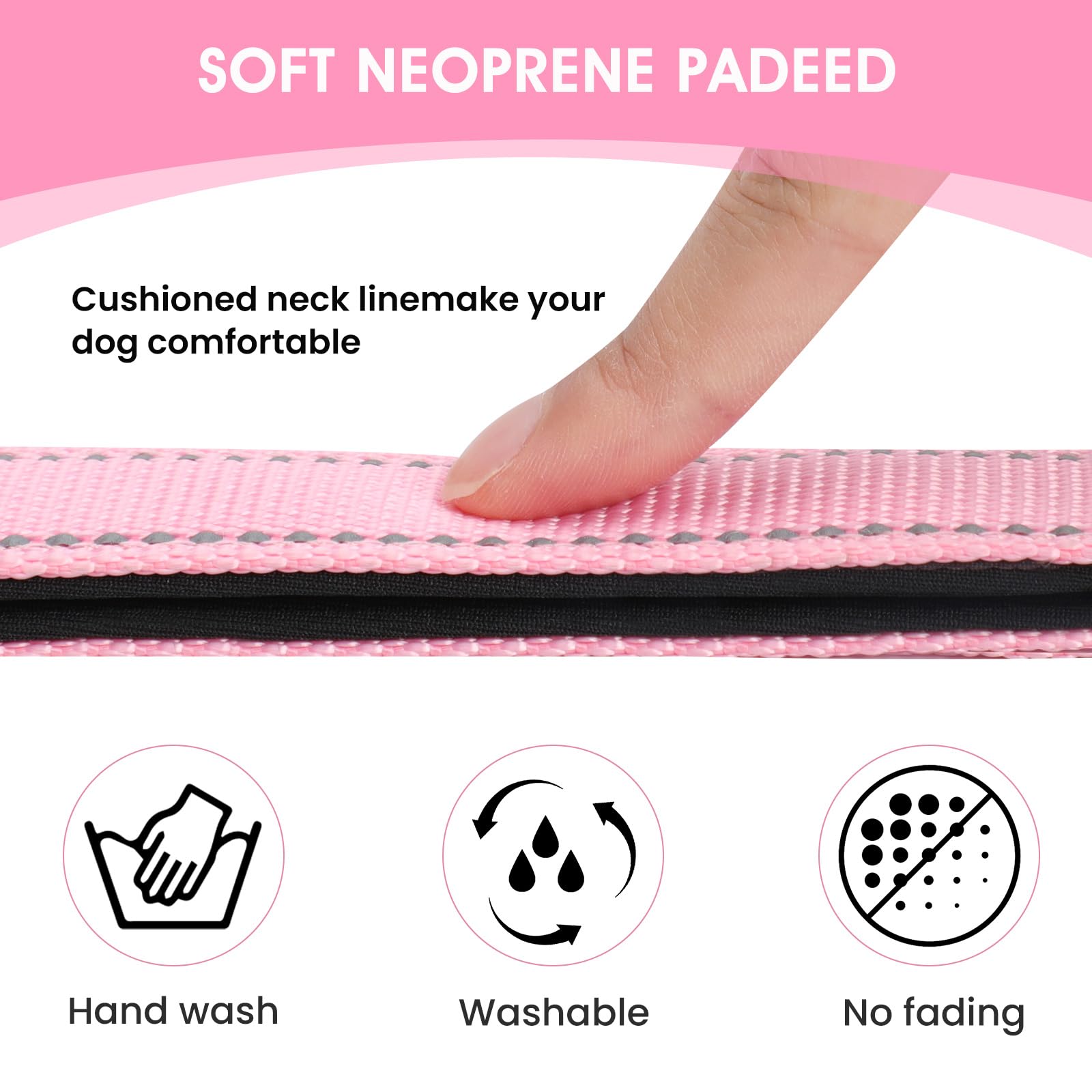Penseepet Reflective Dog Collar Padded With Soft Neoprene Breathable Quick Release Basic Dog Collars For Medium Dogs Pink Girl