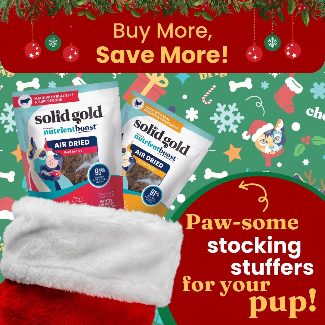 Solid Gold Air Dried Dog Food Toppers for Picky Eaters - Healthy Dog Treats Made with Real Beef to Serve as Meal Topper or Dog T