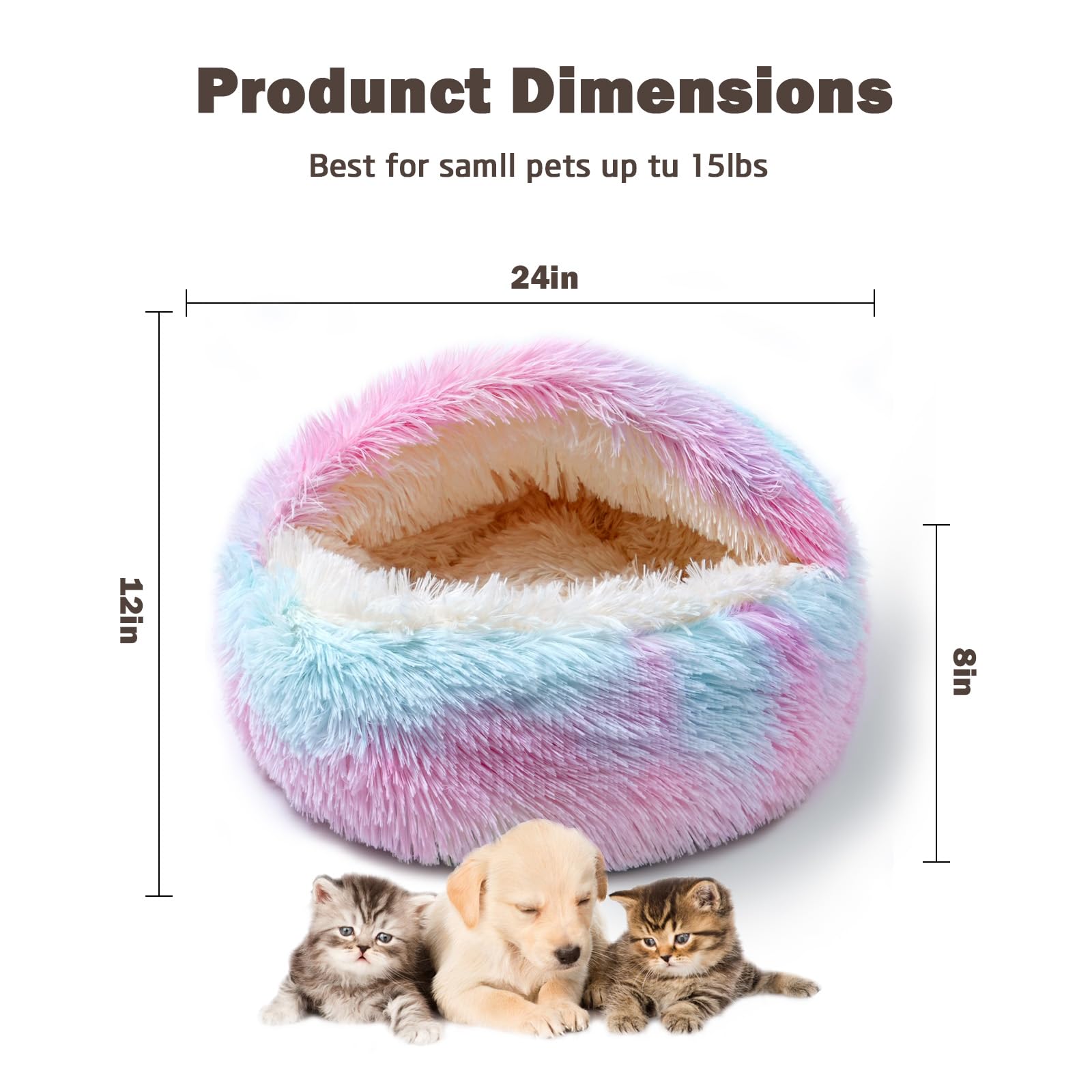 Cat Bed For Indoor Cats, Calming Cozy Cave With Self-Warming Plush, Entire Bed Machine Washable & Anti-Slip Base, Breathable Pet