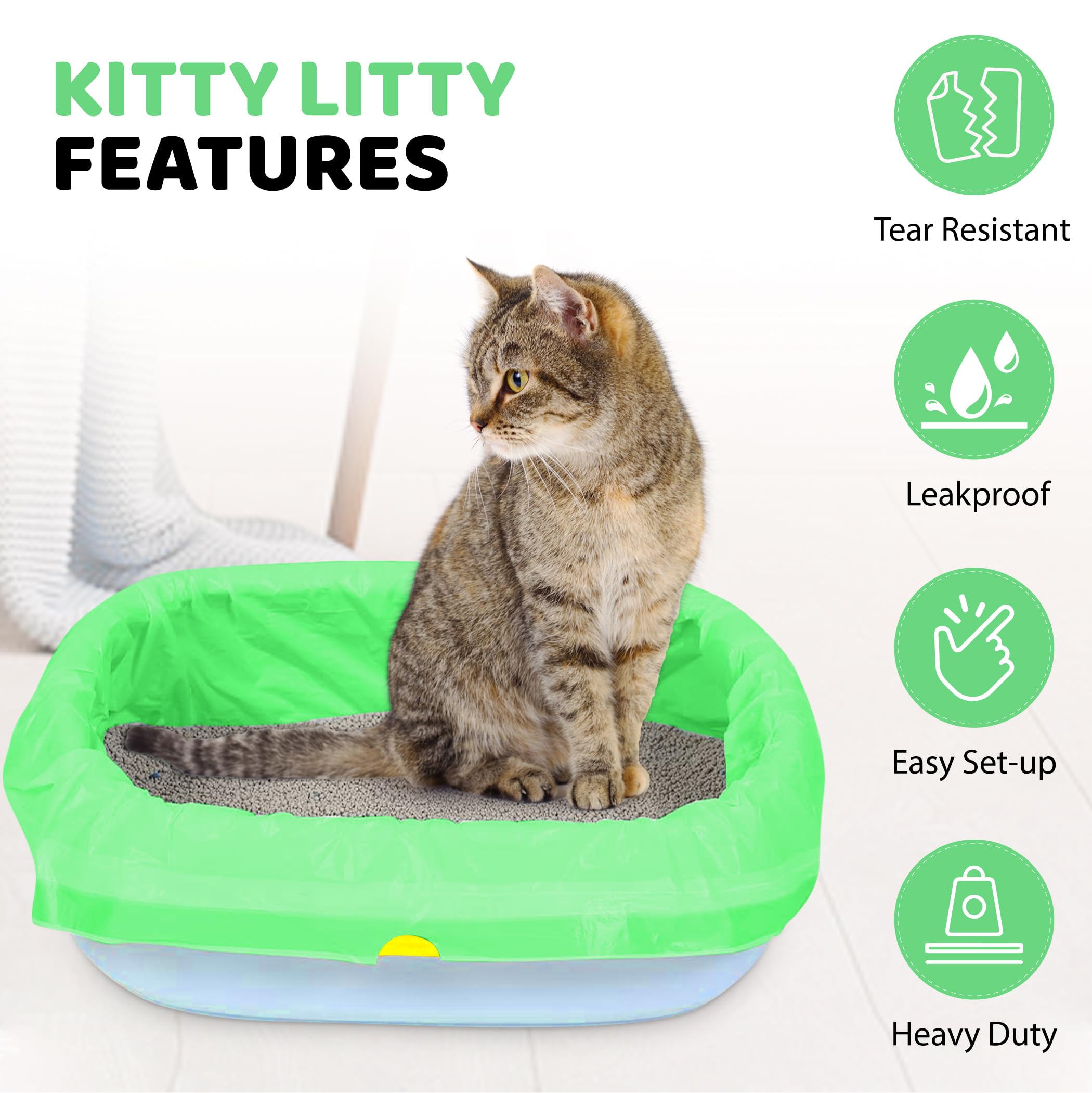 Heavy Duty Jumbo Cat Litter Box Liners 20 Count Cat Waste Liners Green Color