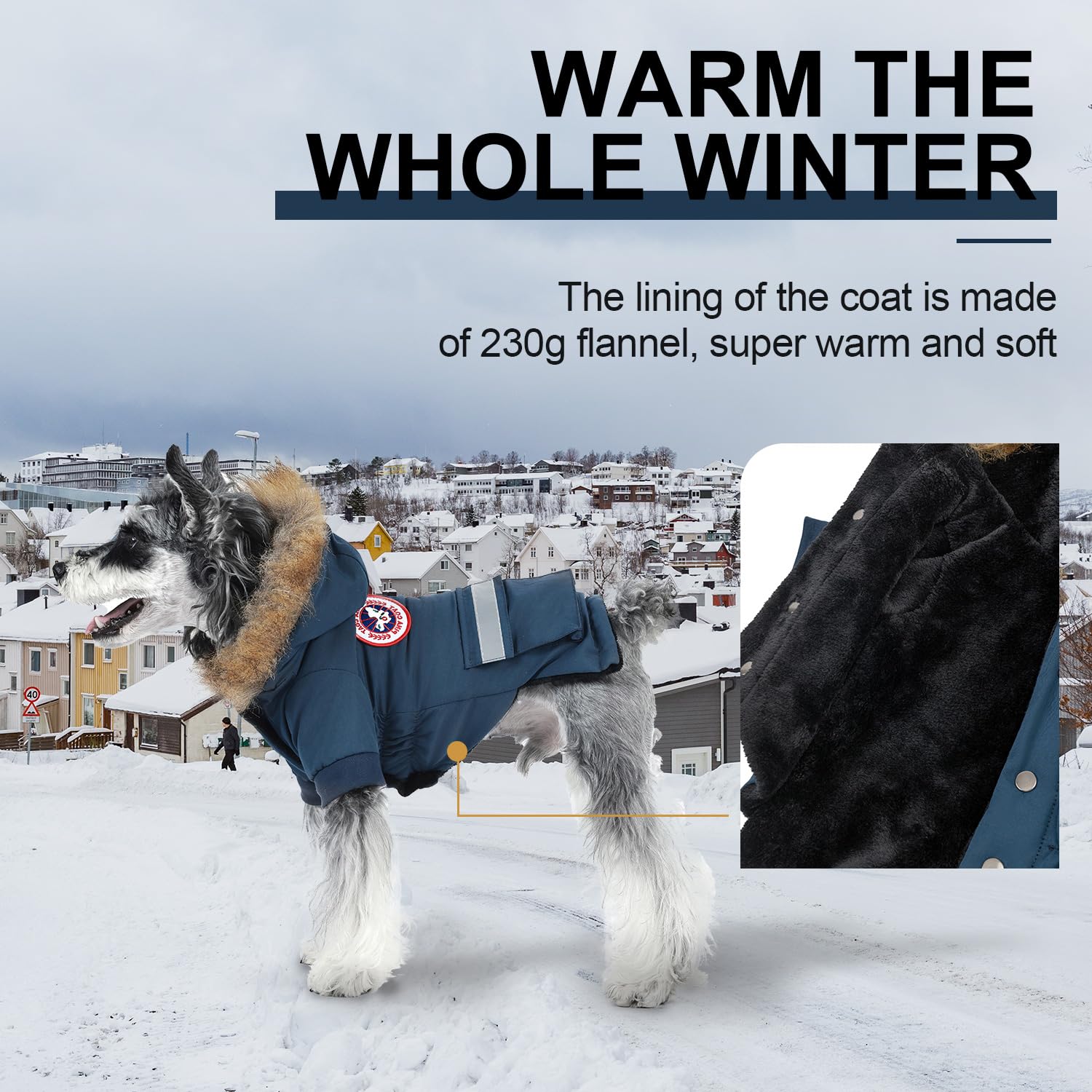 PINA Small Dog Coats - Waterproof, Warm Winter Jacket with Faux Fur Hood, Reflective, Flannel Lined, Windproof, Pocket