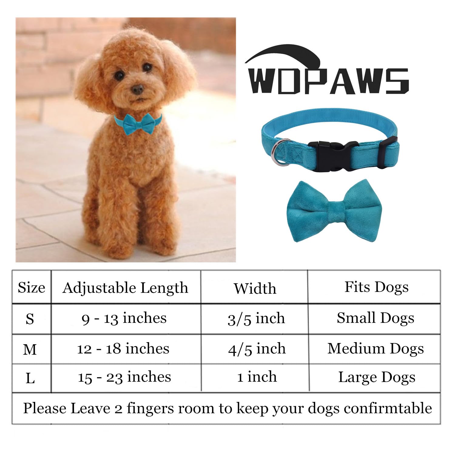 Wdpaws Dog Collar With Bowtie Soft Velvet Material With Quick Release Buckle For Small Dogs (Blue, S)