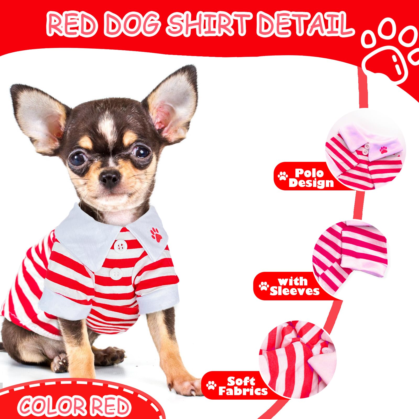 2 Pieces Stripe Dog T-Shirt Teacup Chihuahua Dog Clothes For Small Dogs Boy Yorkie Puppy Clothes Xxs Blue+ Red
