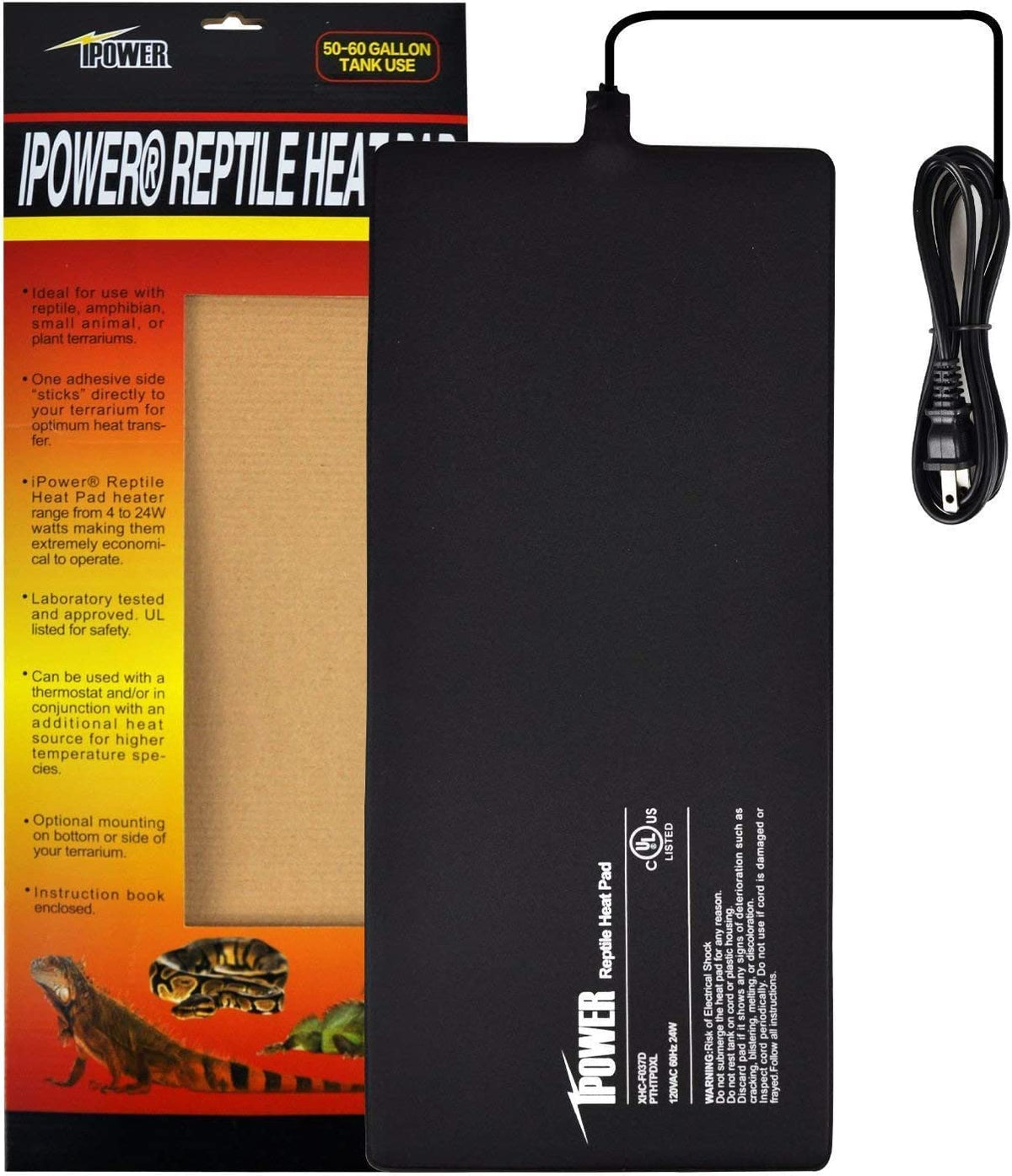 Ipower Reptile Heat Pad 4W/8W/16W/24W Under Tank Terrarium Warmer Heating Mat And Digital Thermostat Controller For Turtles Lizards Frogs And Other Small Animals, Multi Sizes