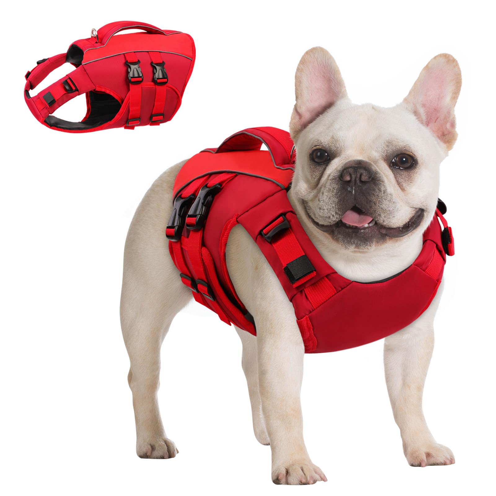 Queenmore Xs Dog Life Jacket,Reflective Small Dog Life Vest For Swimming Boating,Adjustable Pet Life Vest For Extra Small Dogs W
