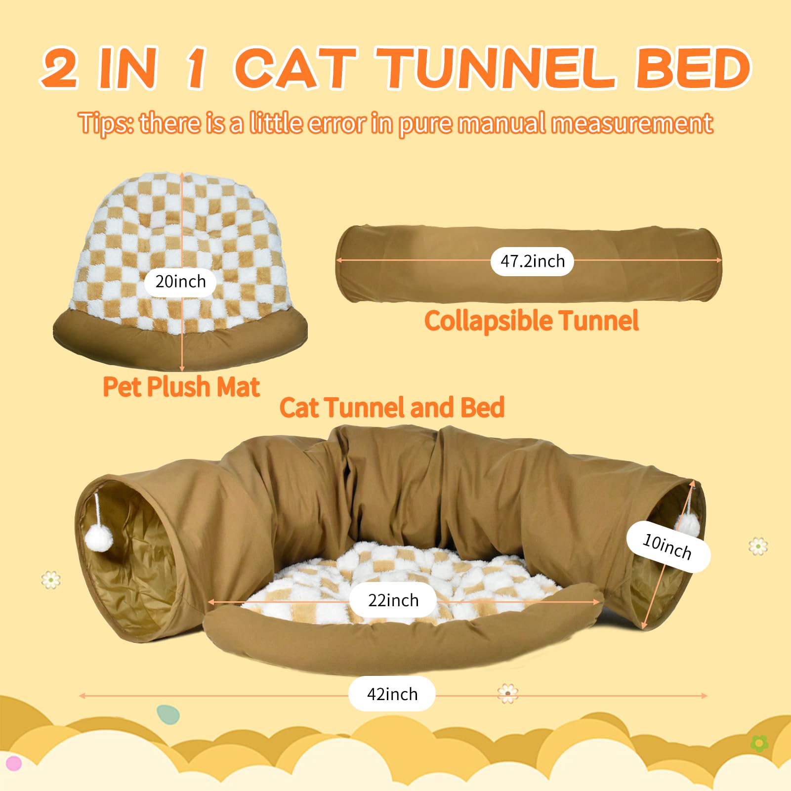 Greatbond Bunny Tunnel Bed, 2-In-1 Collapsible Tunnel Tubes Rabbit Toys, Bunny Hideout With Removable Bed Mat For Cats, Kittens,