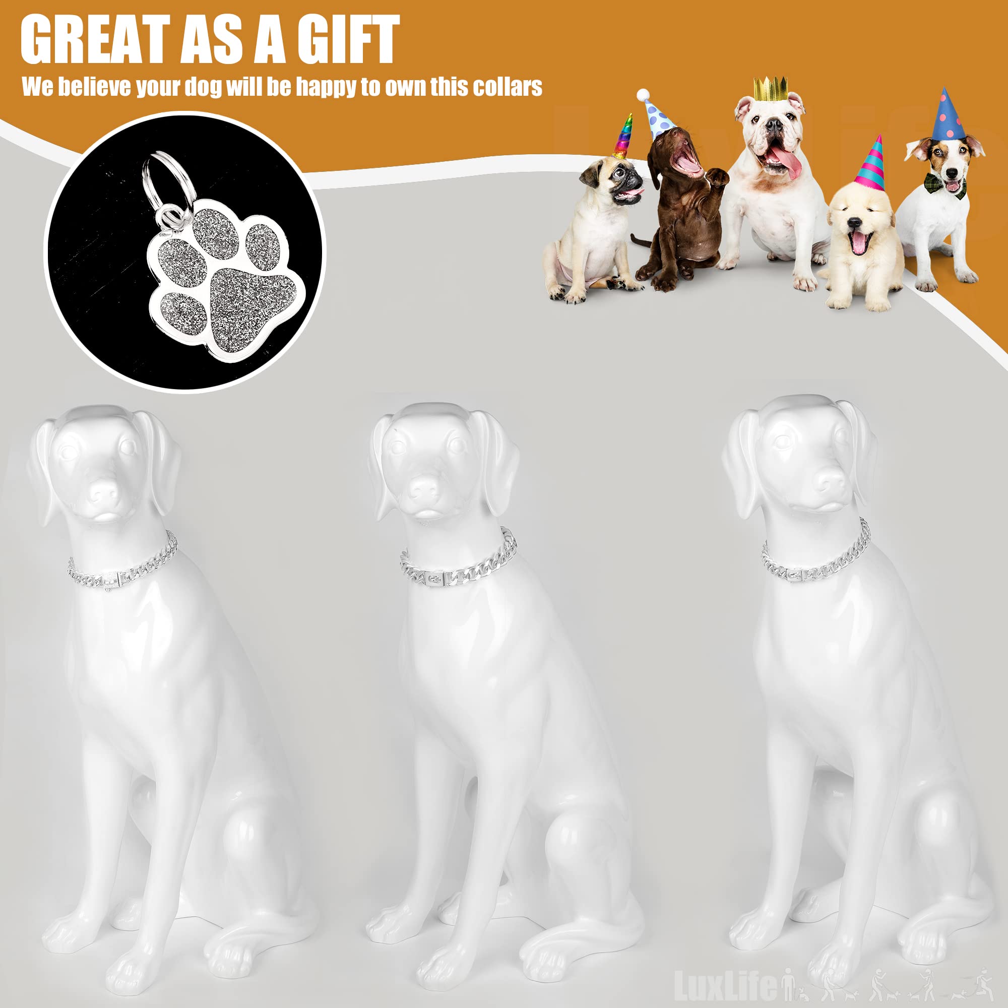 Luxlife Dog Chain Collars Stainless Steel Dog Collar 10Mm Cuban Link Dog Collar Metal Dog Chain With Snap Buckle Dog Tag For Pup