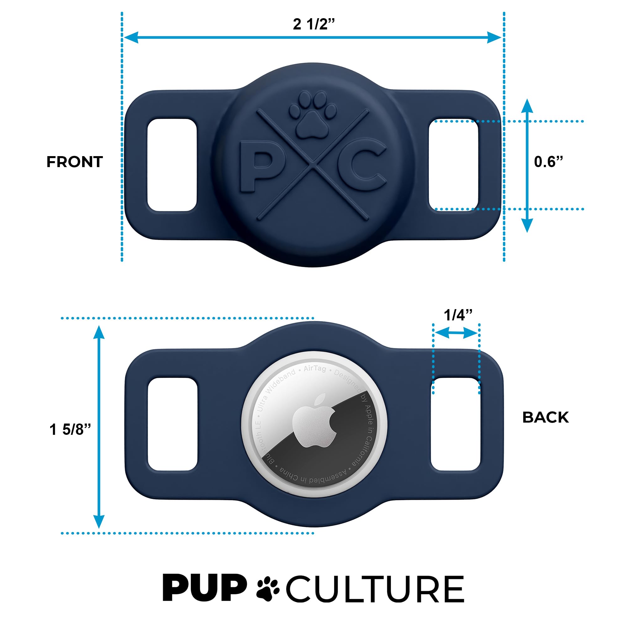 Pup Culture Cat Collar Airtag Holder - Extra-Durable, Lightweight, Protective - Track Your Cat With Apple Airtag Technology